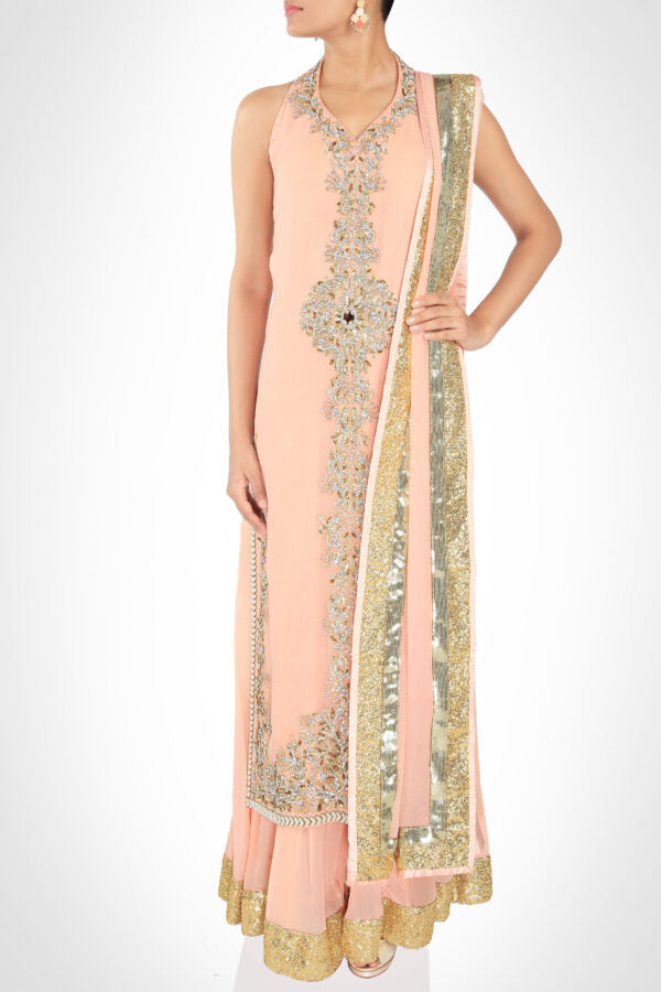 Salmon Pink Kurta With Sharara