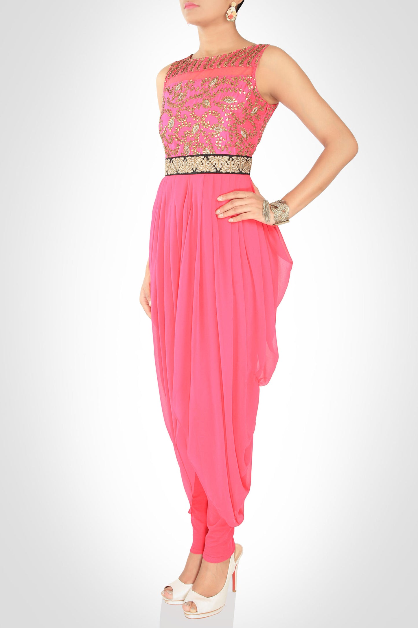 Draped Dress With Gota Patti Embroidery