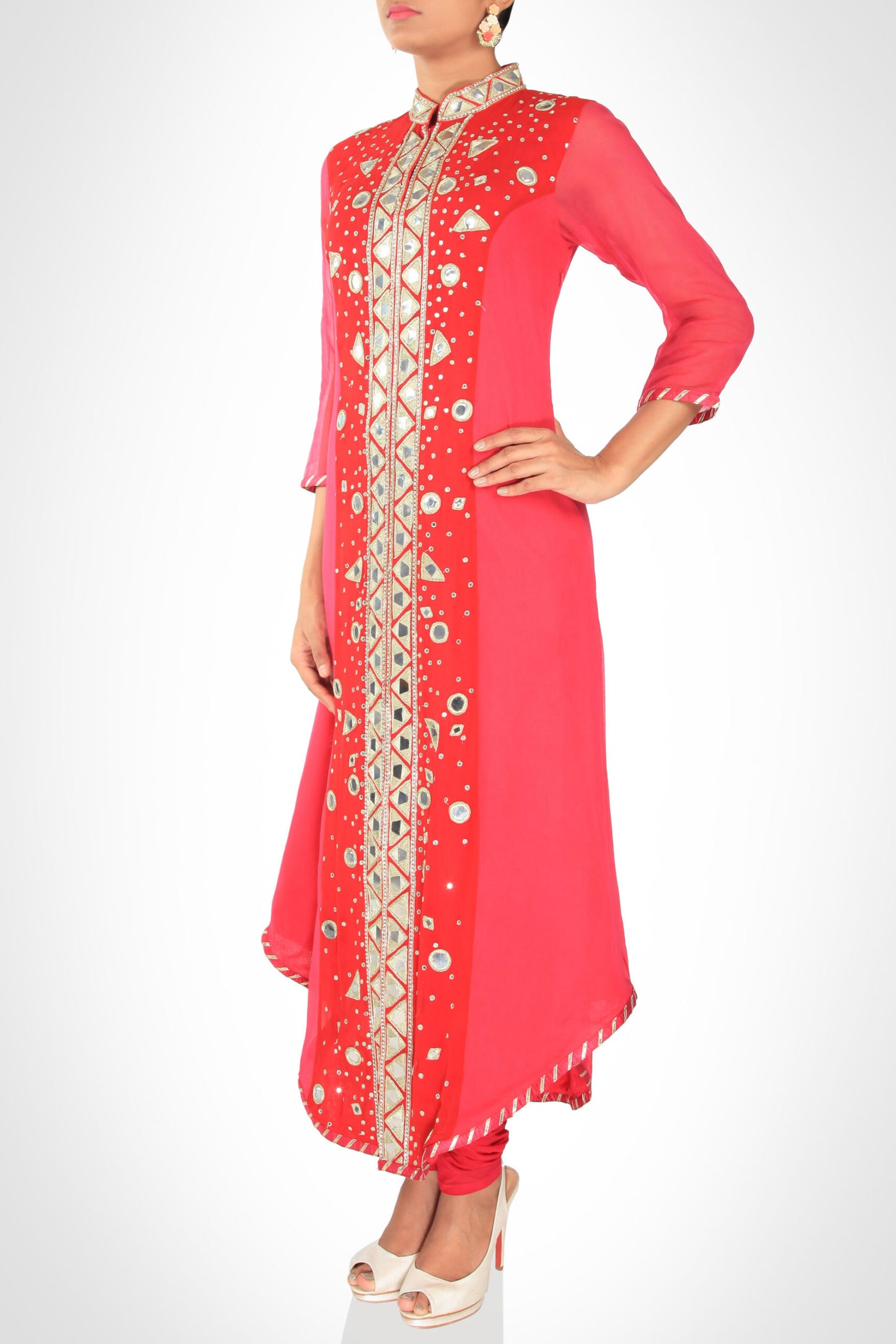 Coral Toned U-Cut Kurta