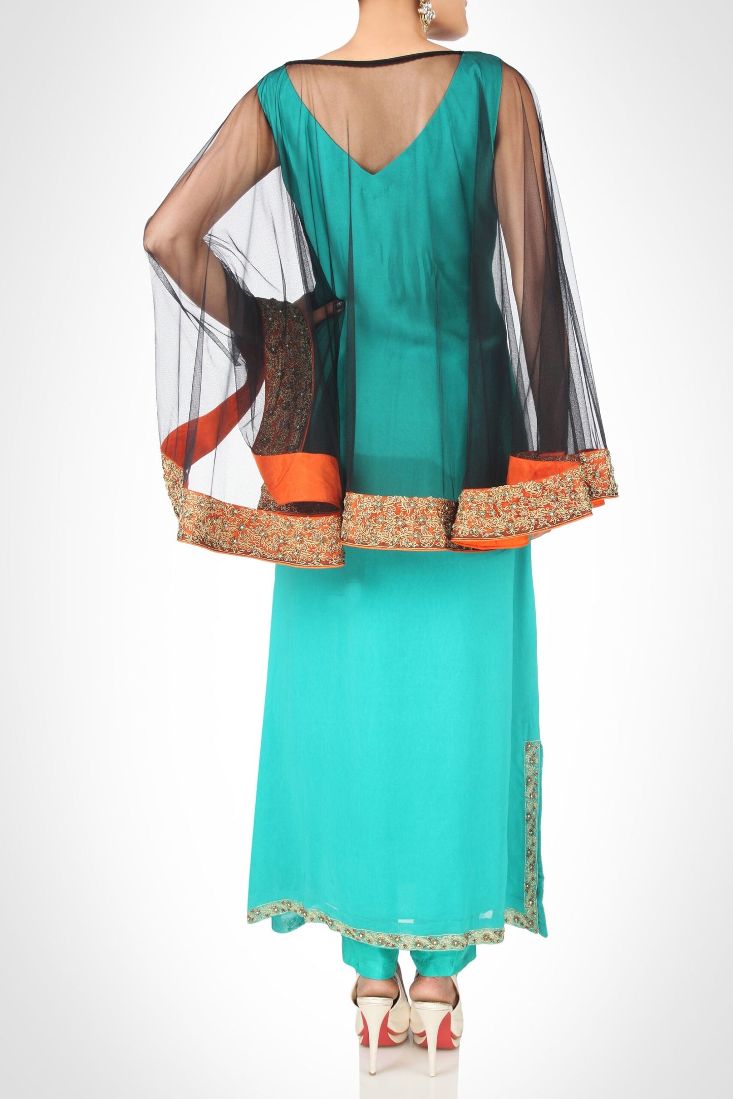 Aqua Blue Kurta with Poncho