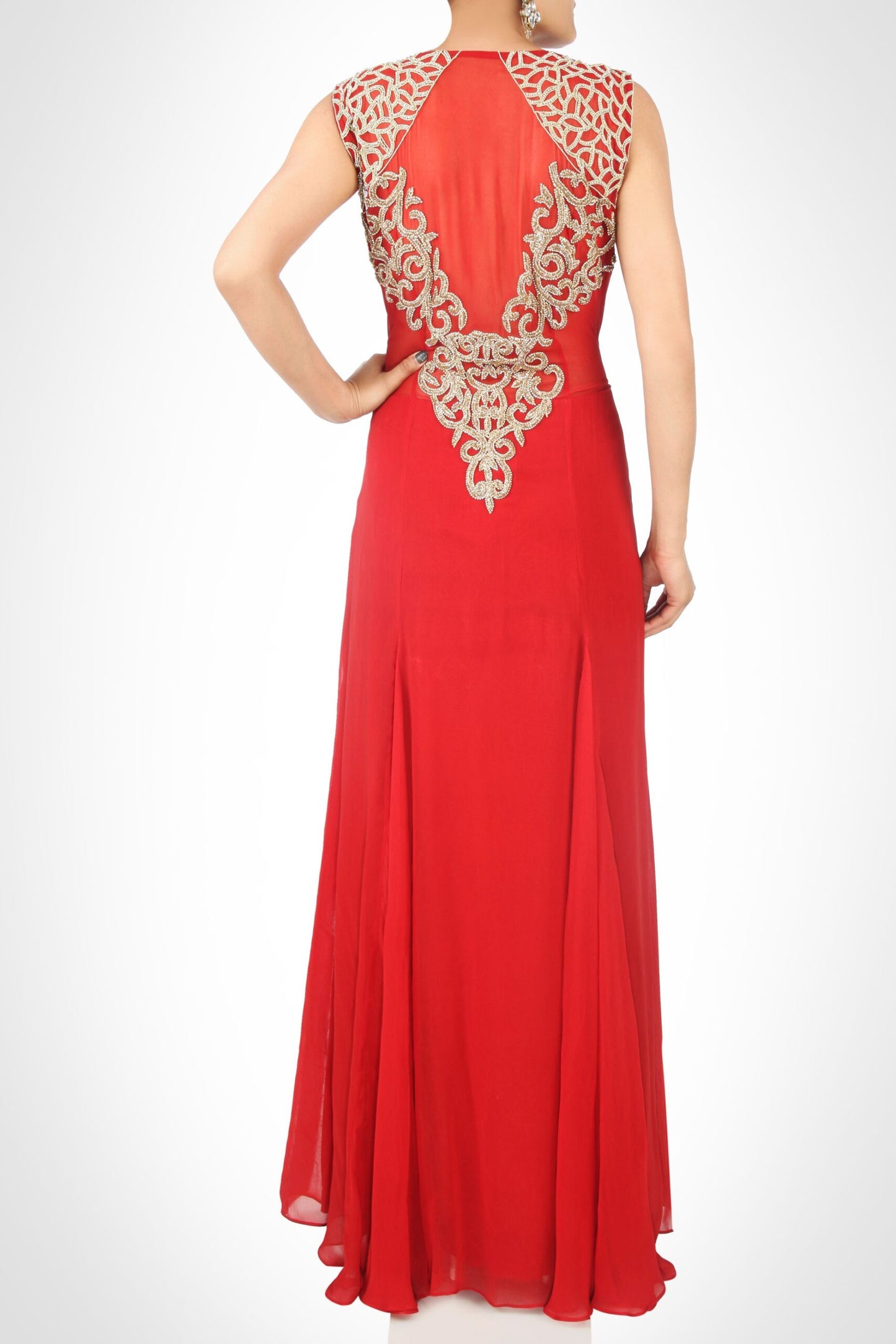 Georgette Maxi With Zardozi Embroidery - MARSALA