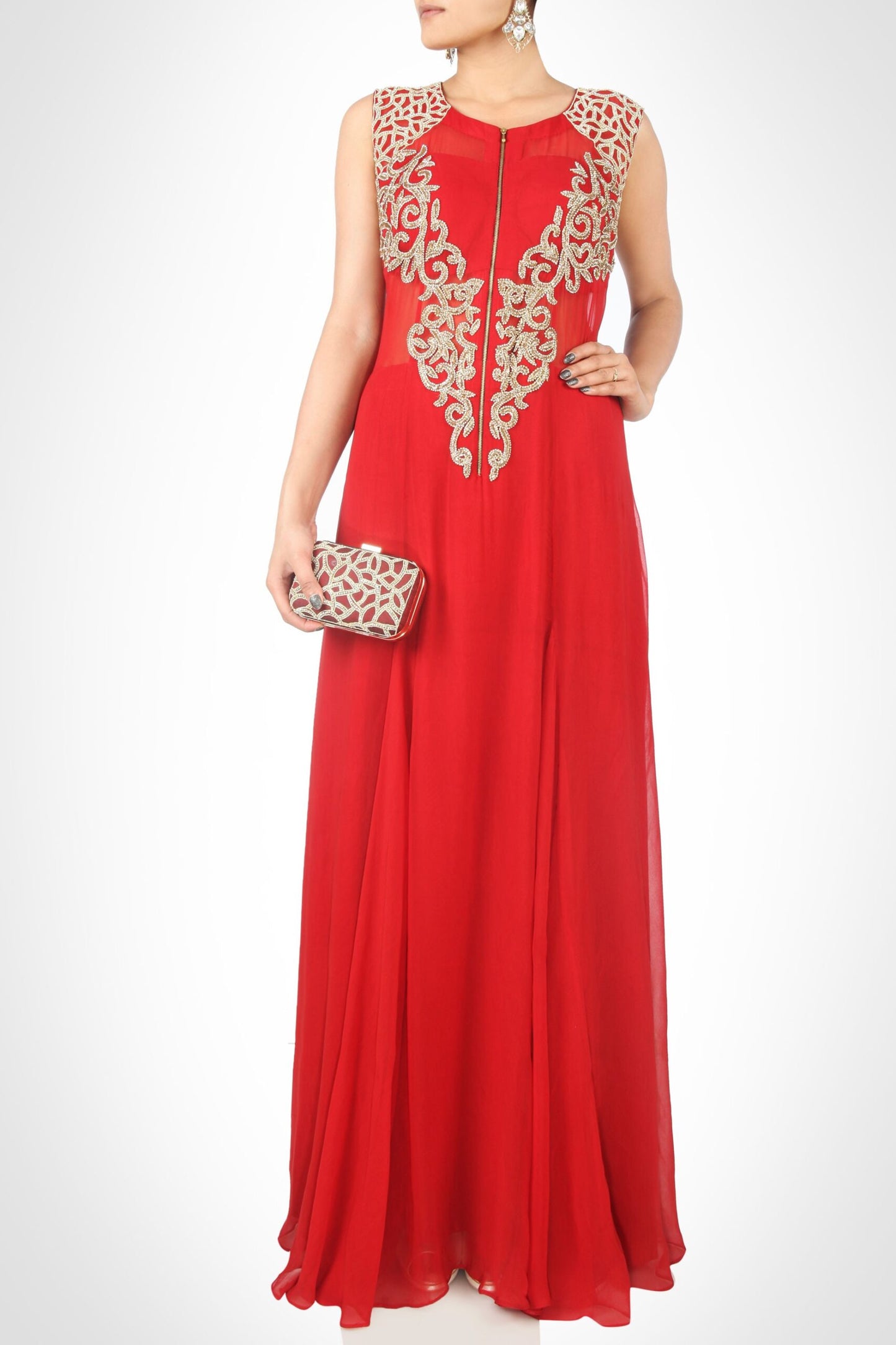 Georgette Maxi With Zardozi Embroidery - MARSALA