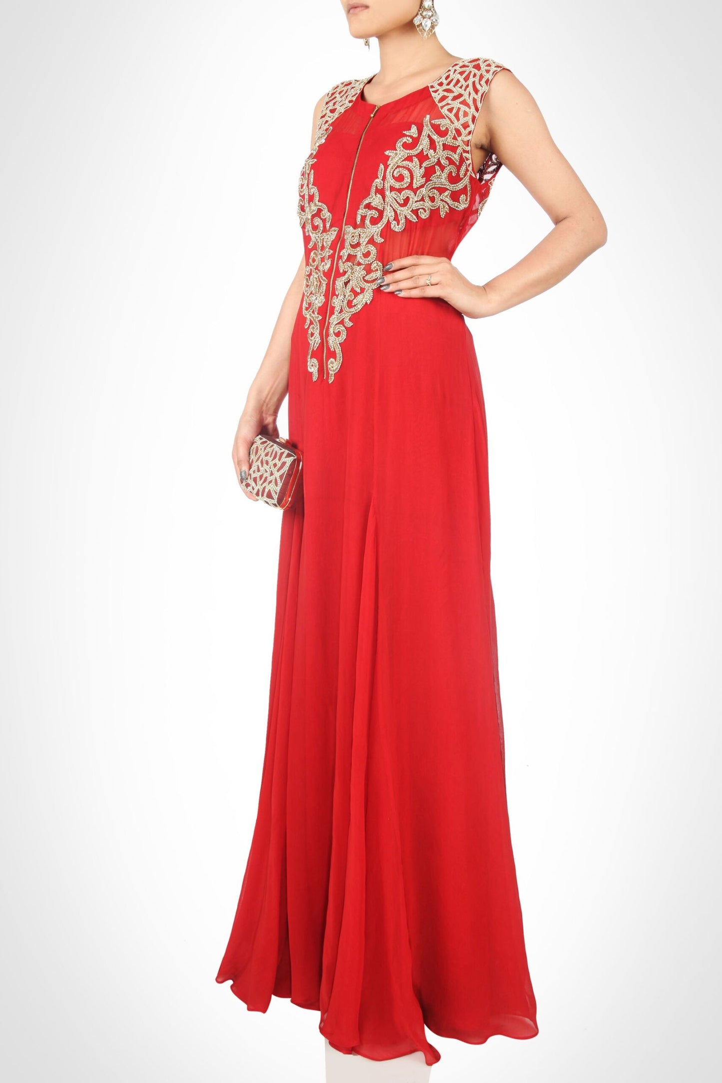 Georgette Maxi With Zardozi Embroidery - MARSALA
