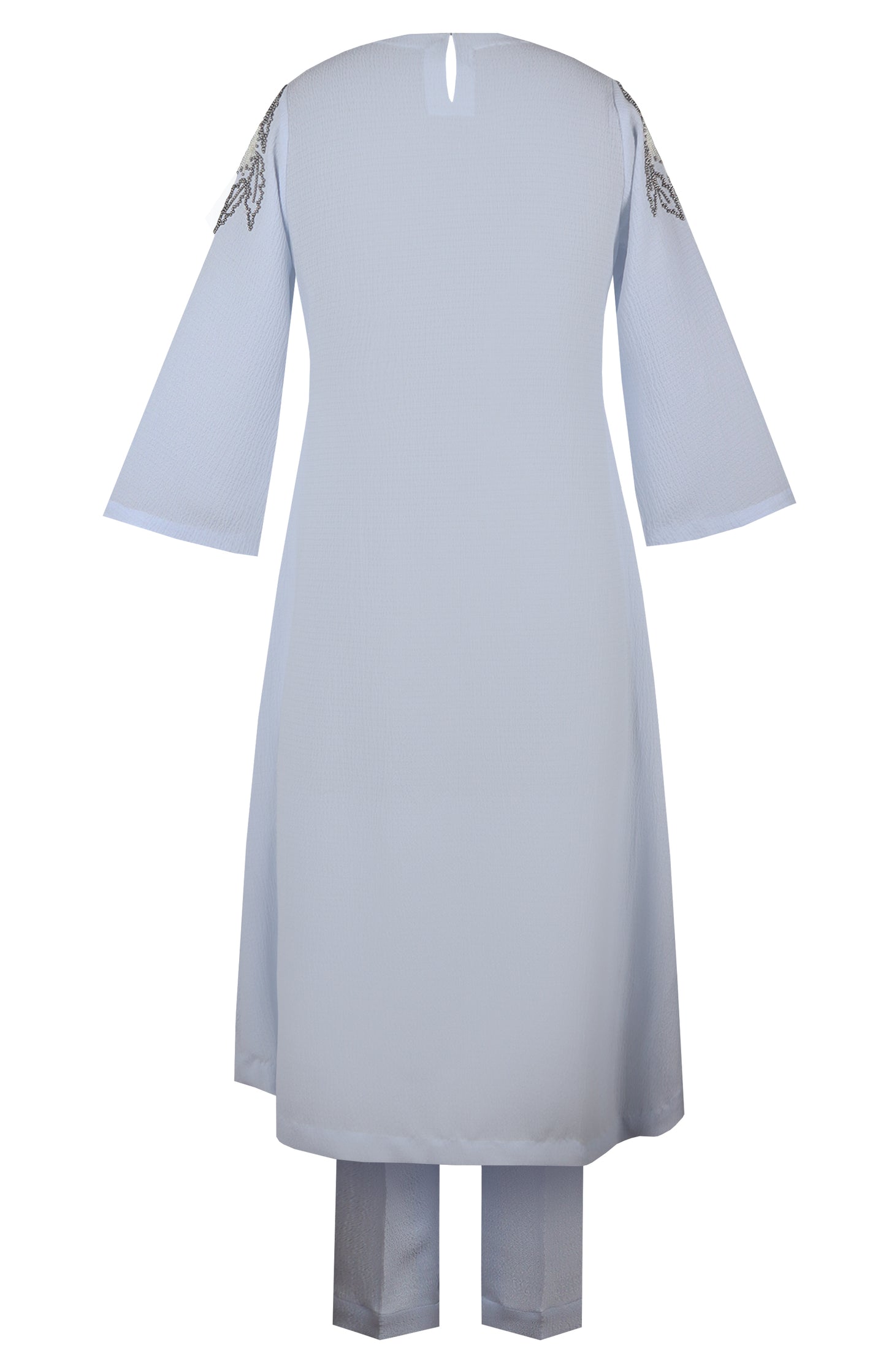 Jacket Style Kurta Set With Daisies - POUDRE' BLEU