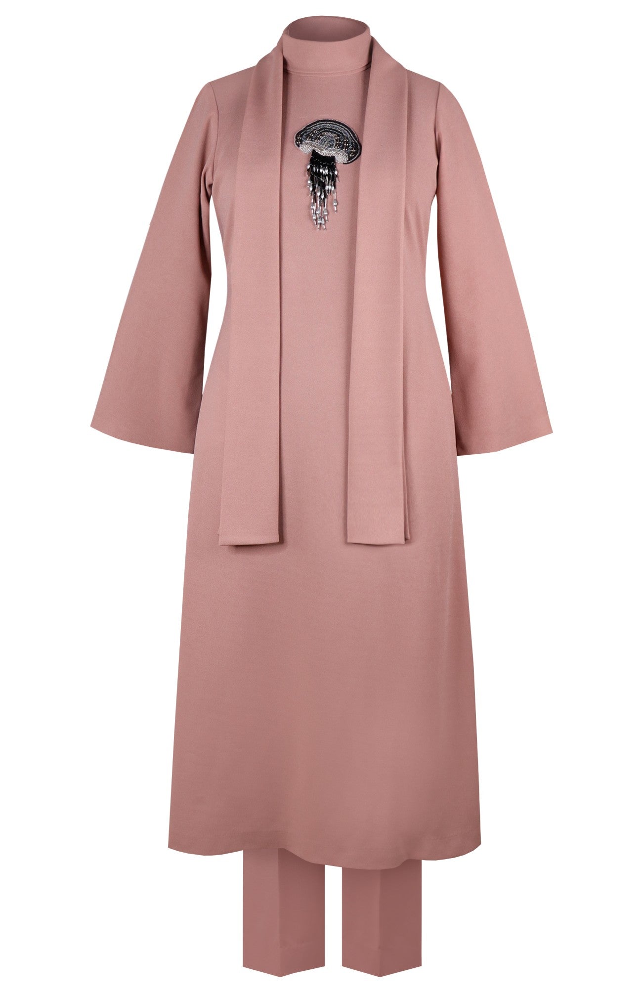 Jelly Fish Kurta Set With Scarf - NUDE