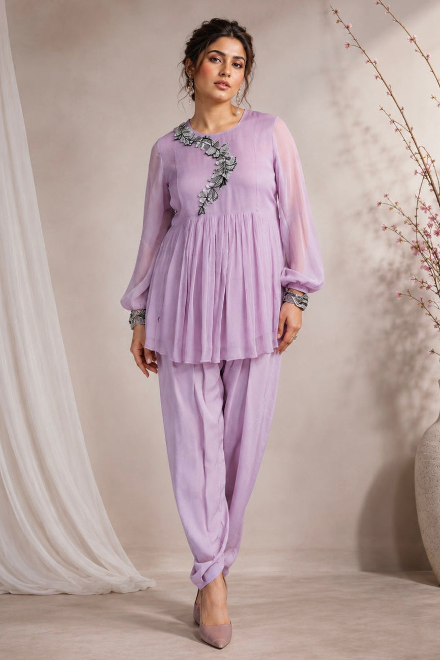 Short Shirt With Tulip Salwar - LAVENDER