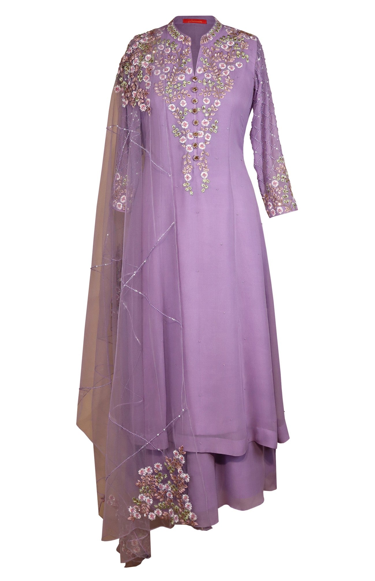 Georgette Kalidar Suit With Floral Embroidery