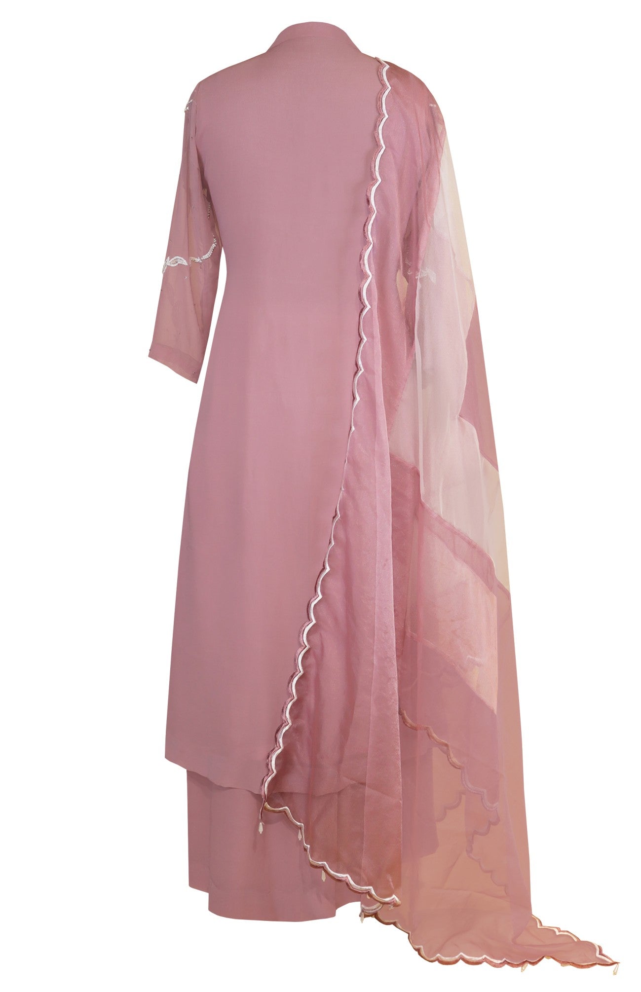 Lilac Georgette Suit With White Embroidery