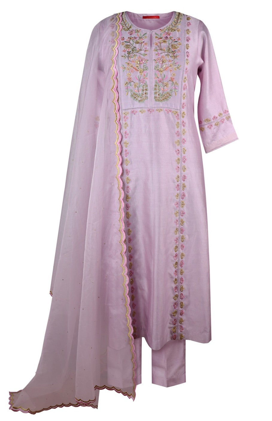 Kora Silk Suit With Thread Embroidery