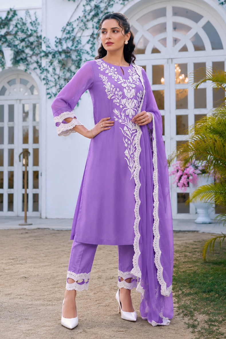 Seed Pearl Georgette A-line Suit