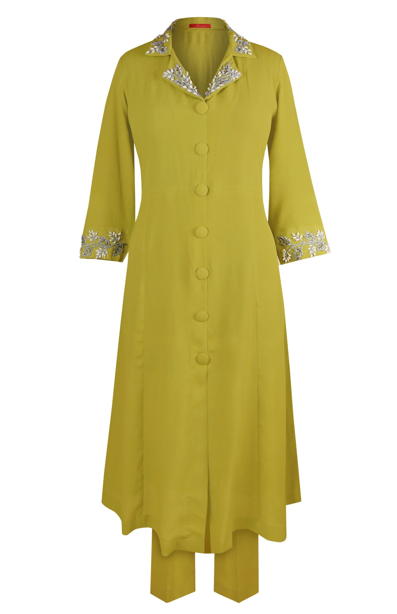 Crepe Kurta Set With Collar