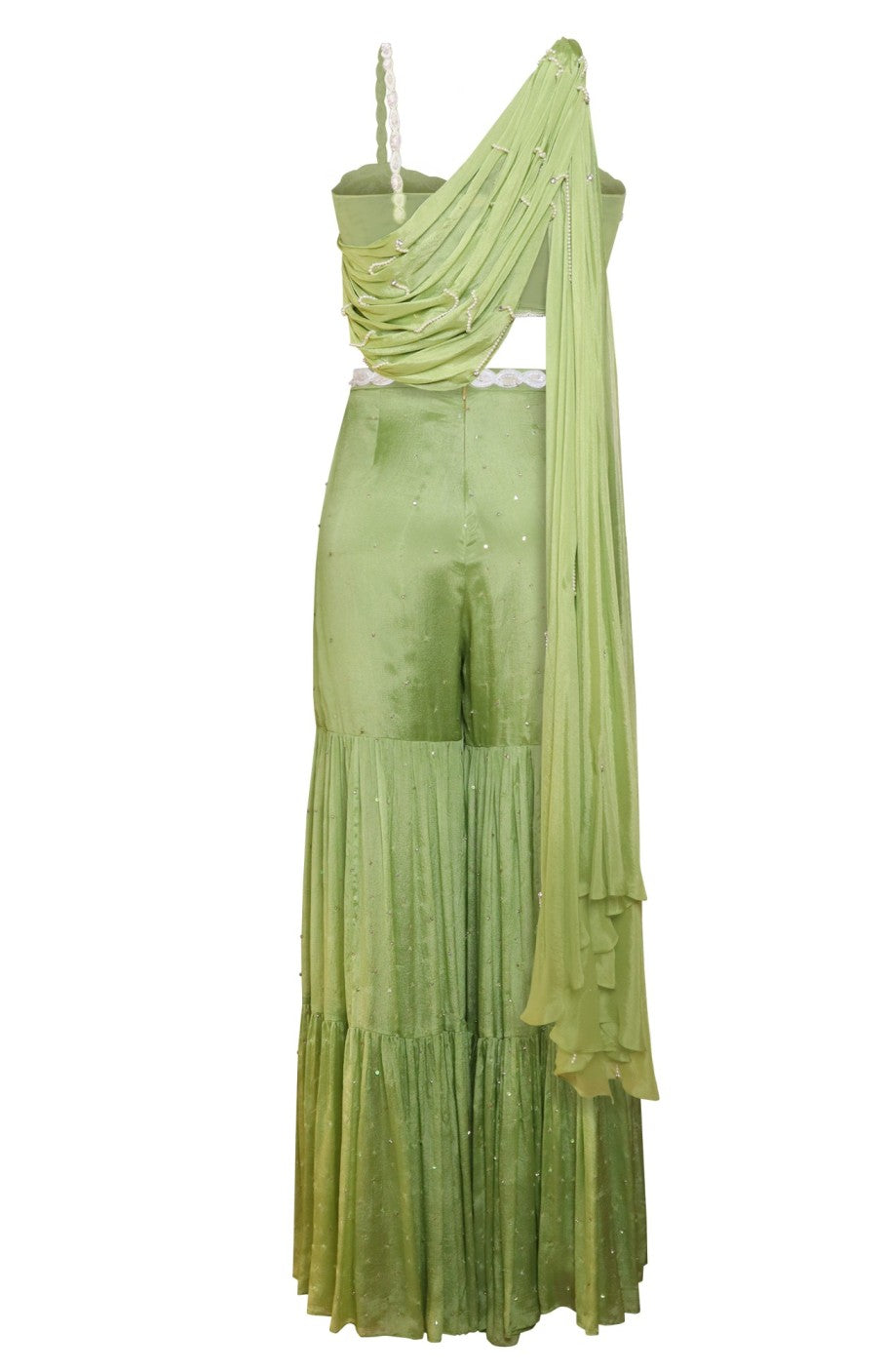 Boho Crop Top With Tiered Sharara - LIME GREEN