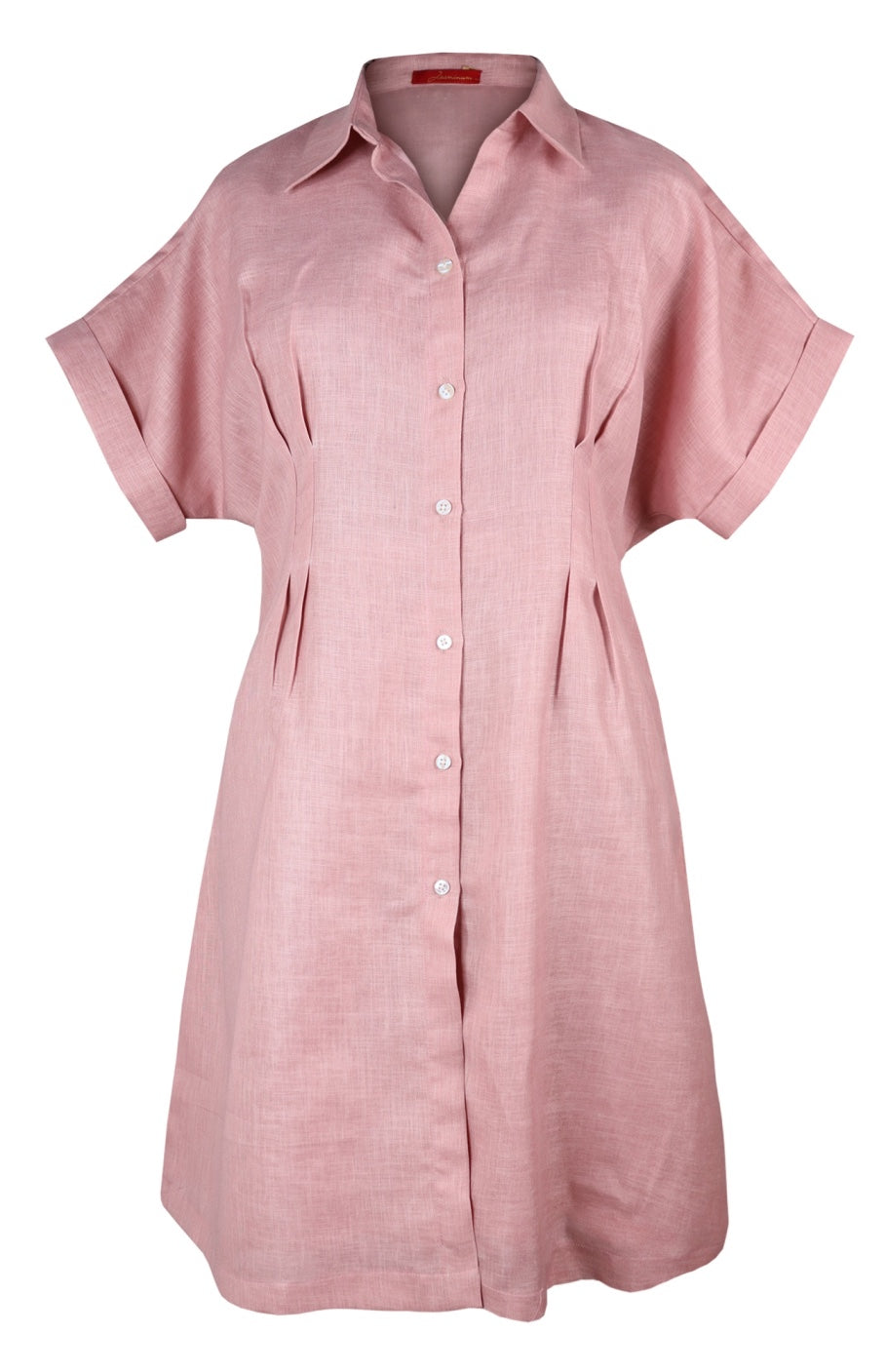Linen Midi Dress with Waist Pleats
