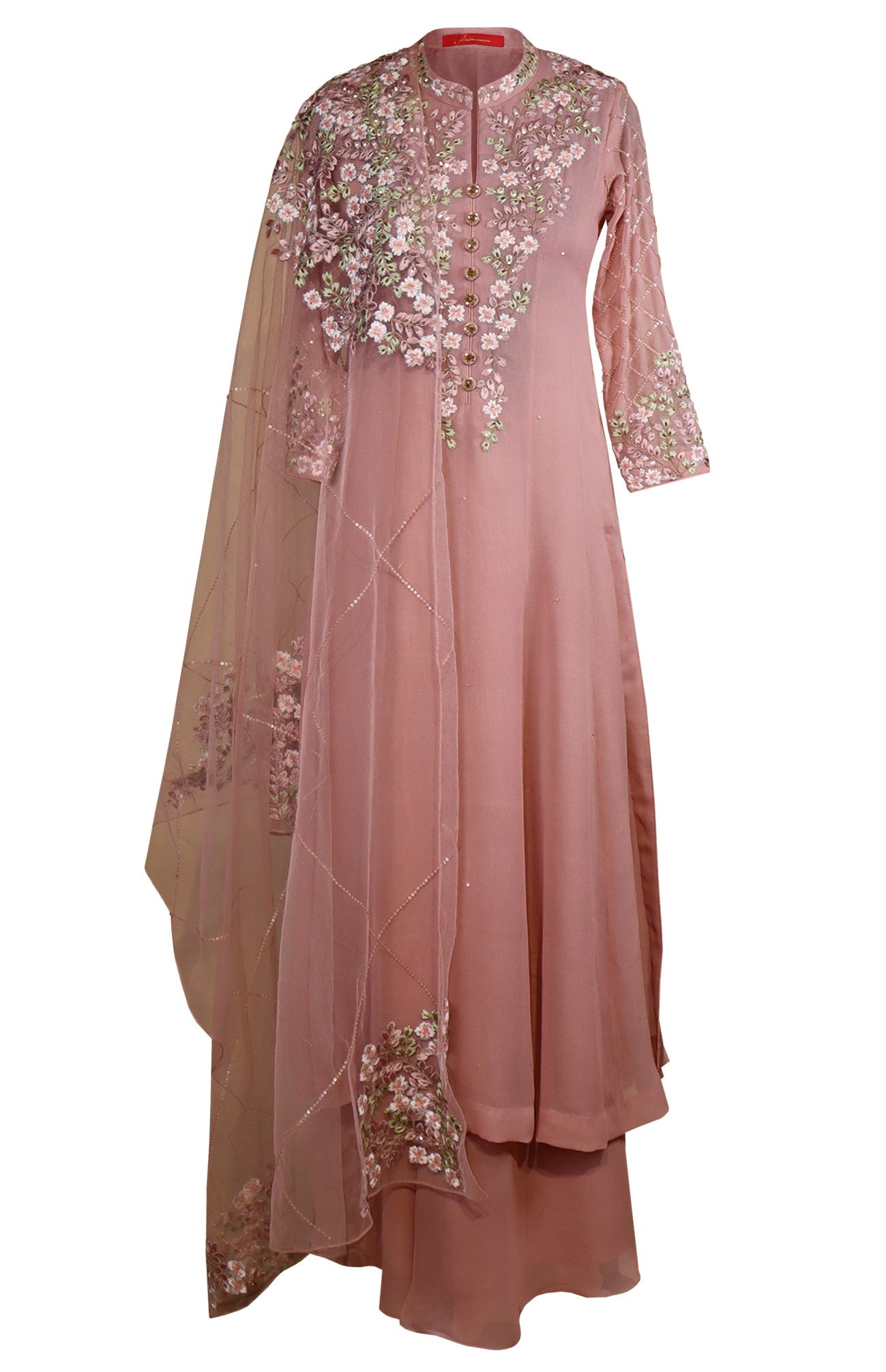 Georgette Kalidar Suit With Floral Embroidery