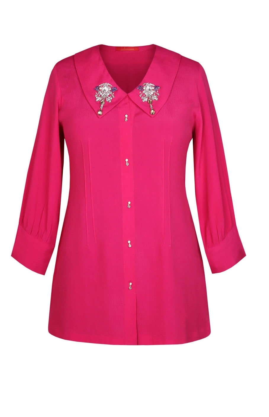 Crepe Top With Embroidered Collar
