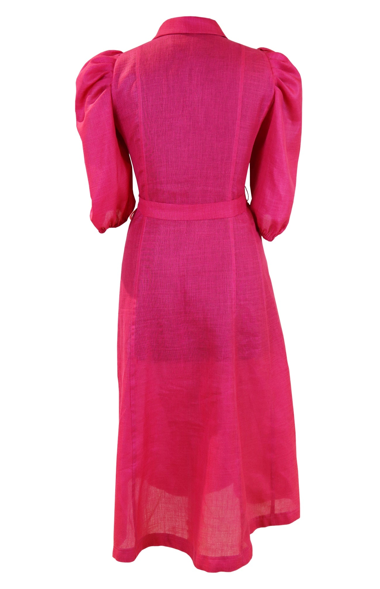 Magenta Linen Midi Dress