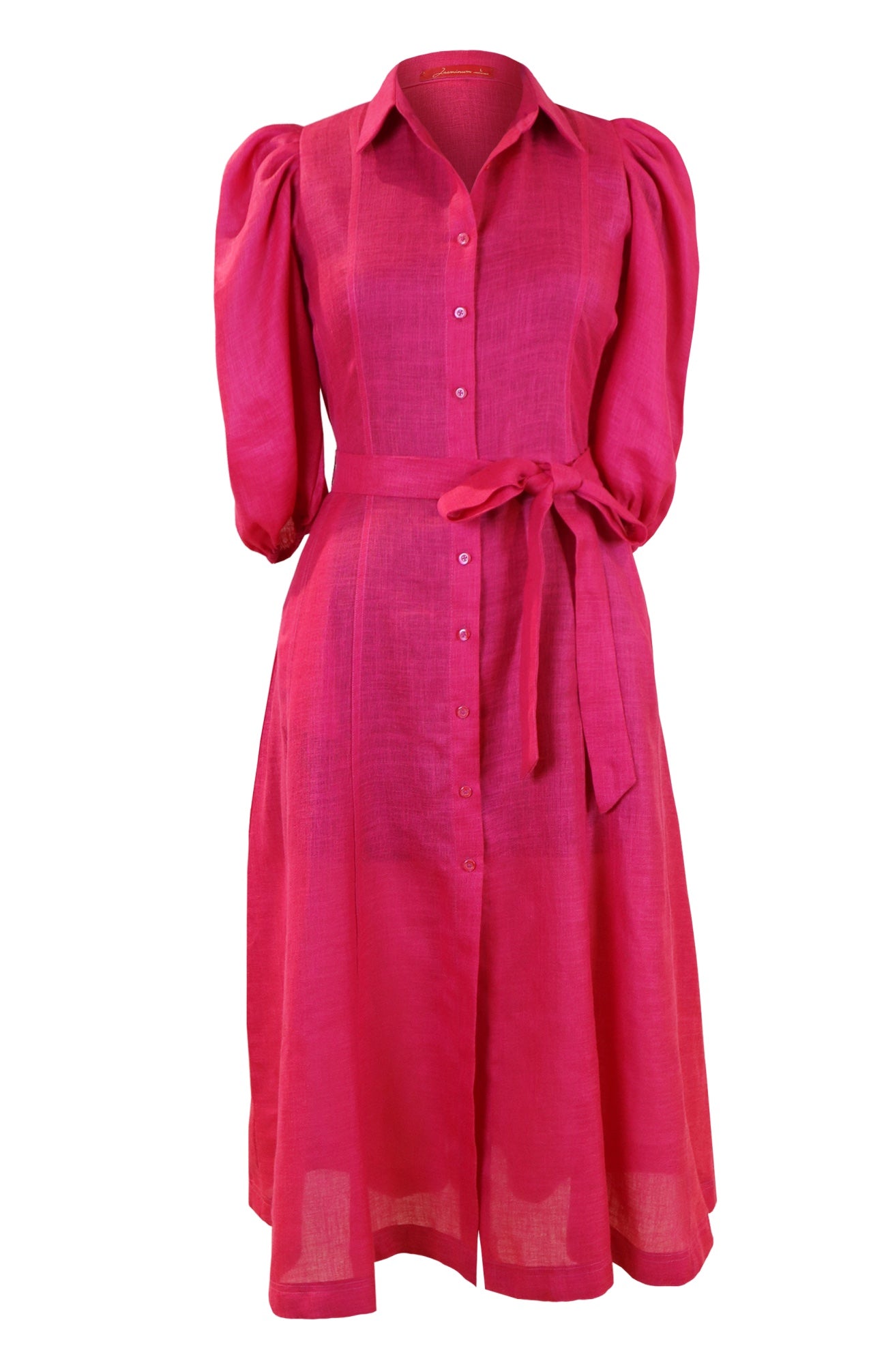 Magenta Linen Midi Dress
