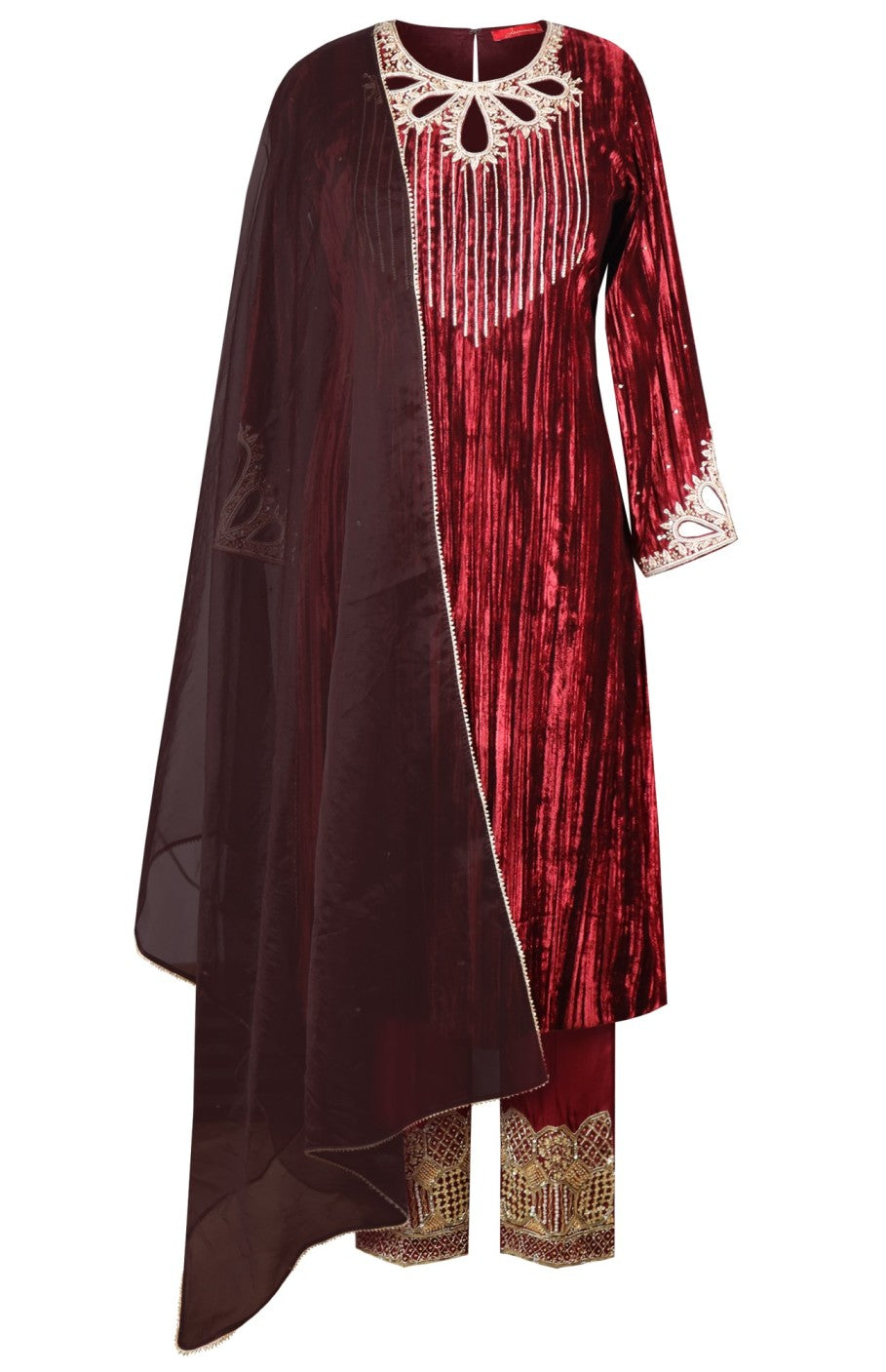 Crinkled Velvet Suit Cutwork