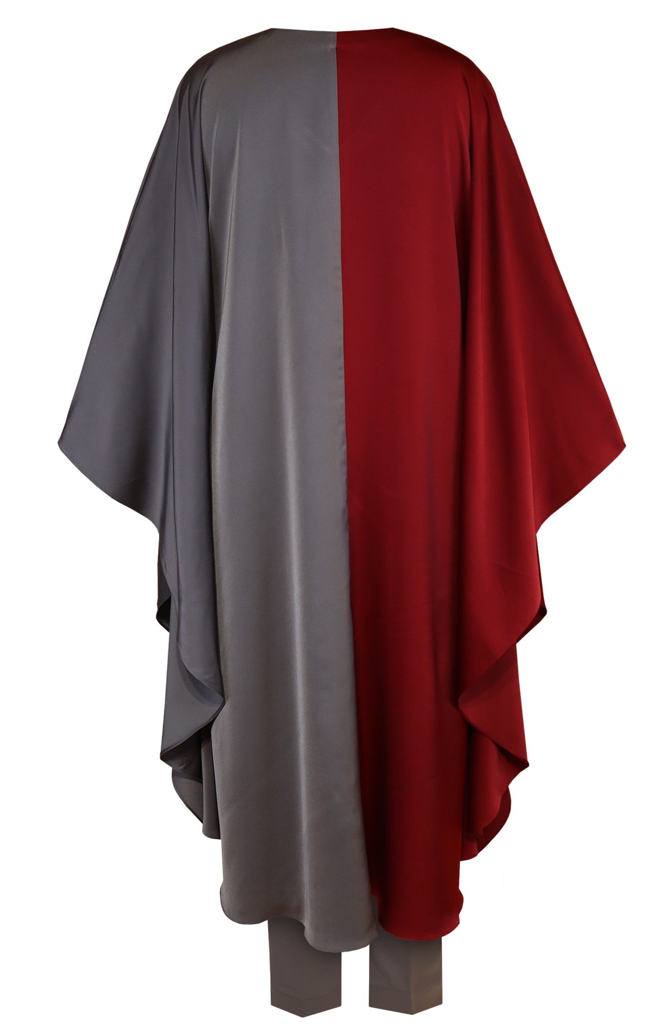 Maroon & Grey Draped Kaftan Set