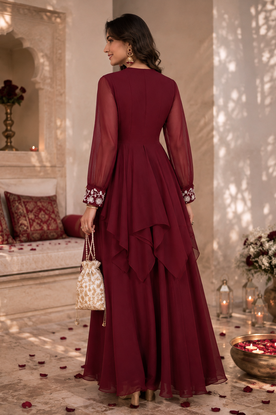 Aari & Abla Sharara Set - MAROON