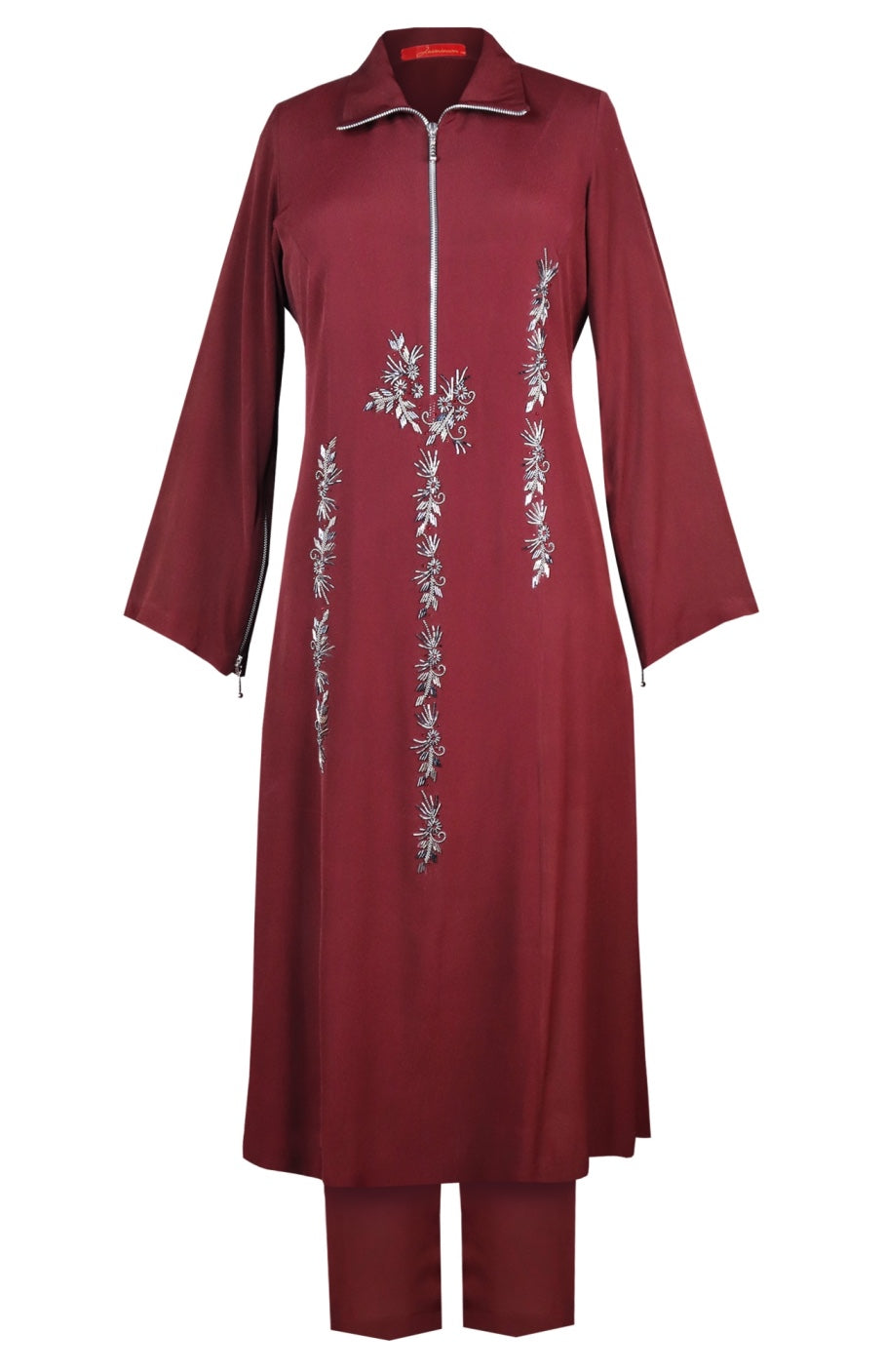 Crepe Kurta Set With Collar