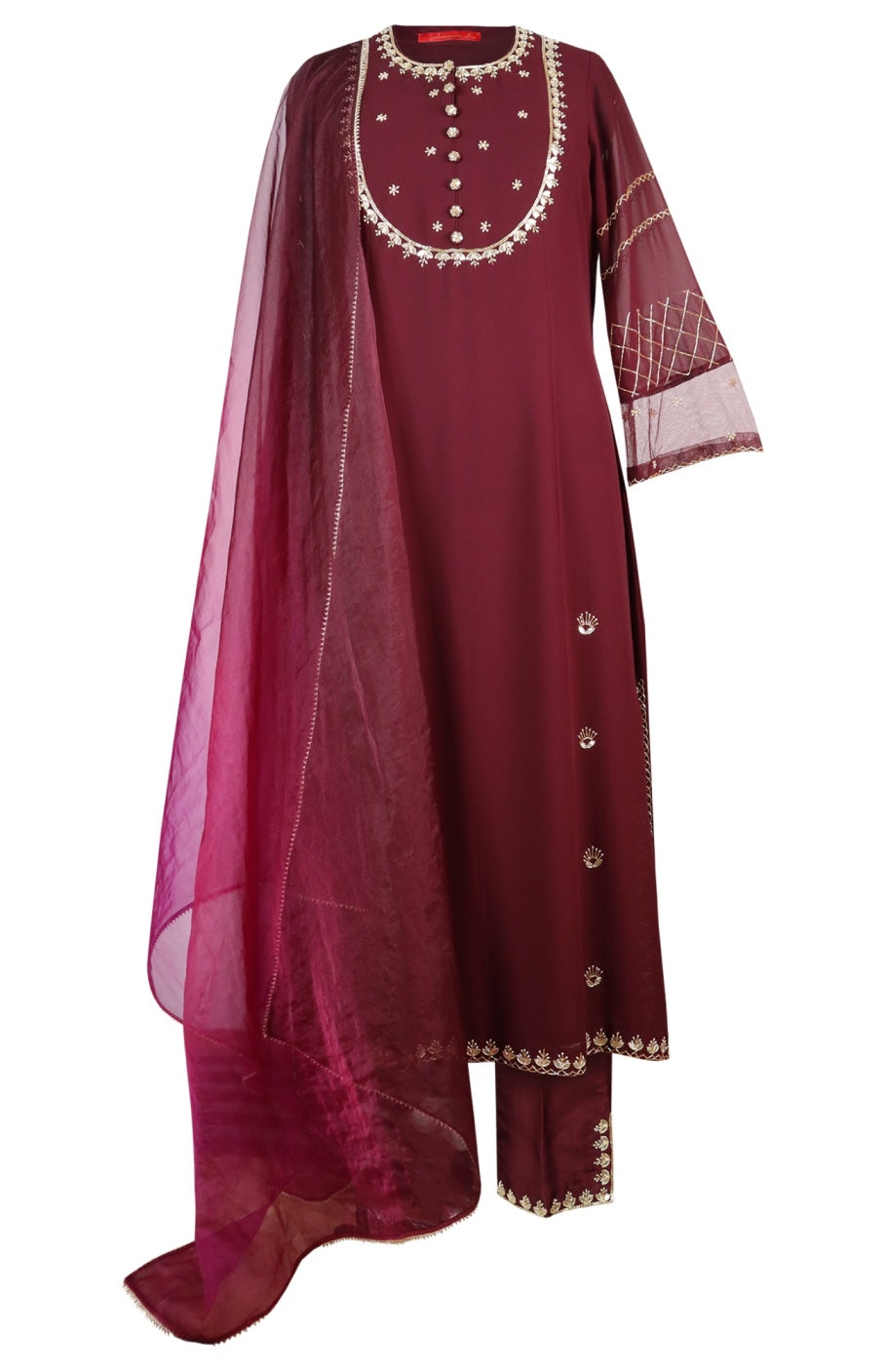 Georgette Suit With Gota Patti Embroidery - WINE