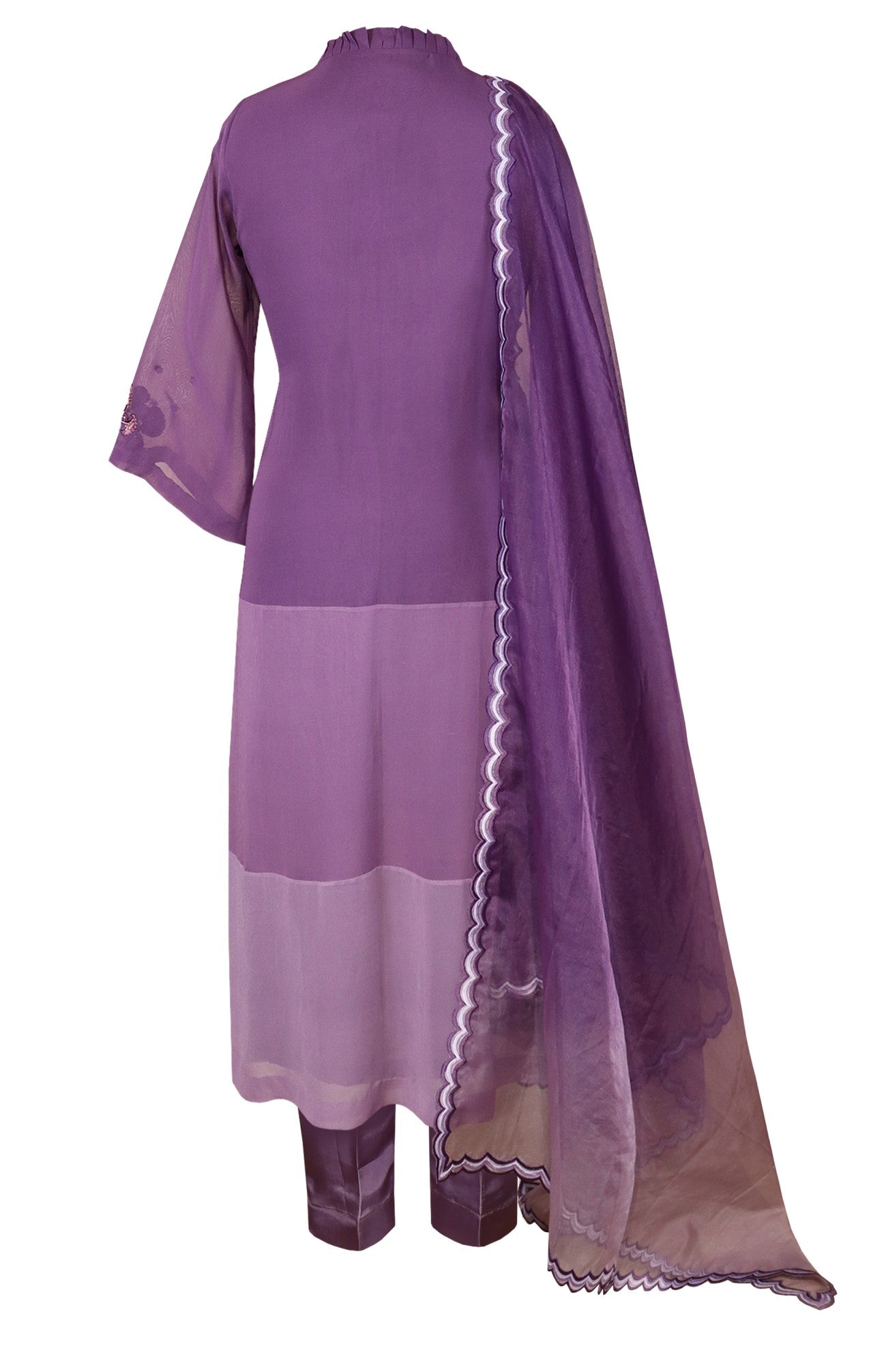 Colour Block Georgette Suit - MAUVE
