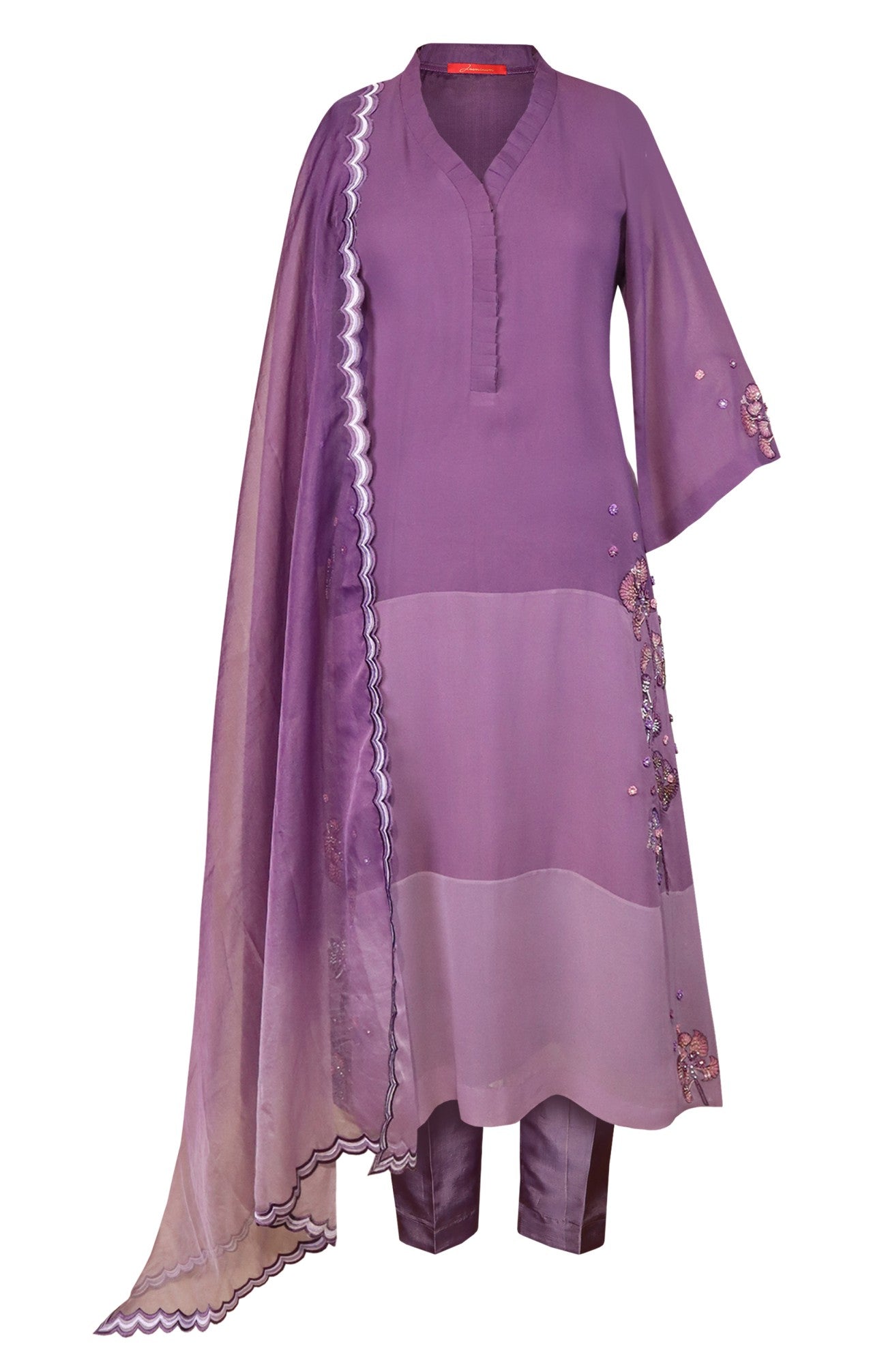 Colour Block Georgette Suit - MAUVE