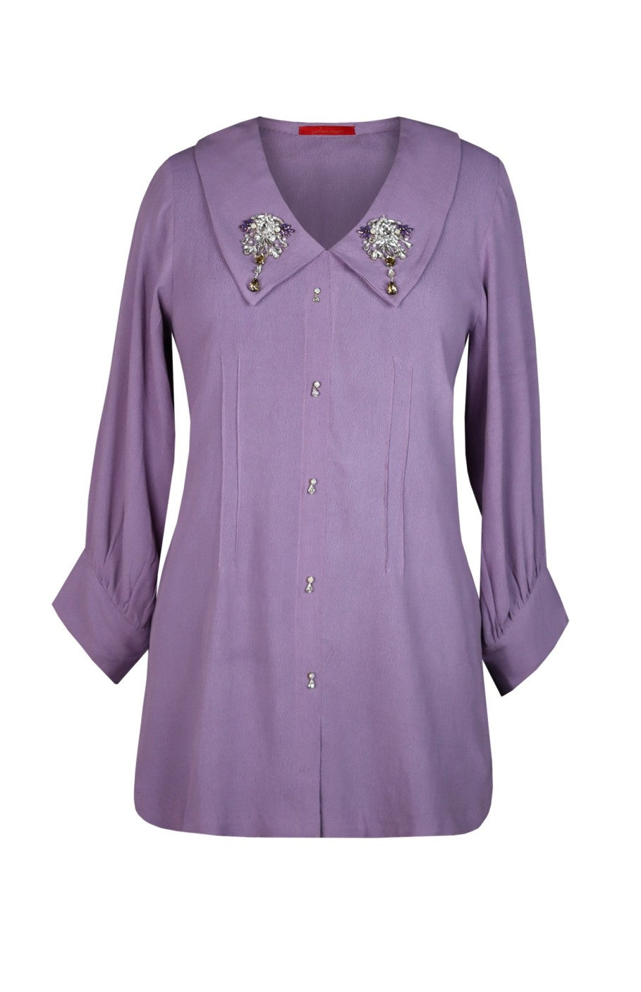 Crepe Top With Embroidered Collar