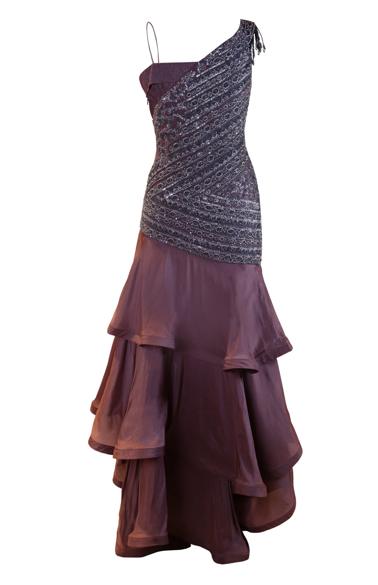 Tiered Silk Gown - MAUVE