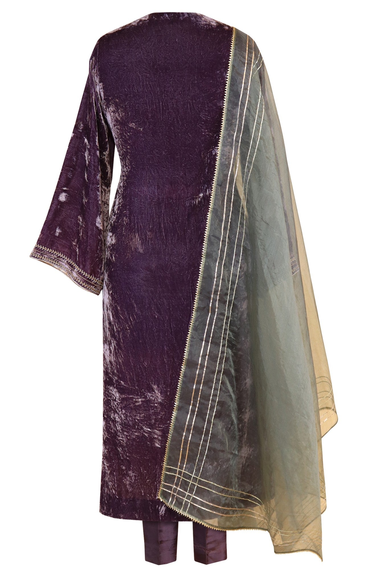 Velvet Suit With 3D Leaves Embroidery - MAUVE