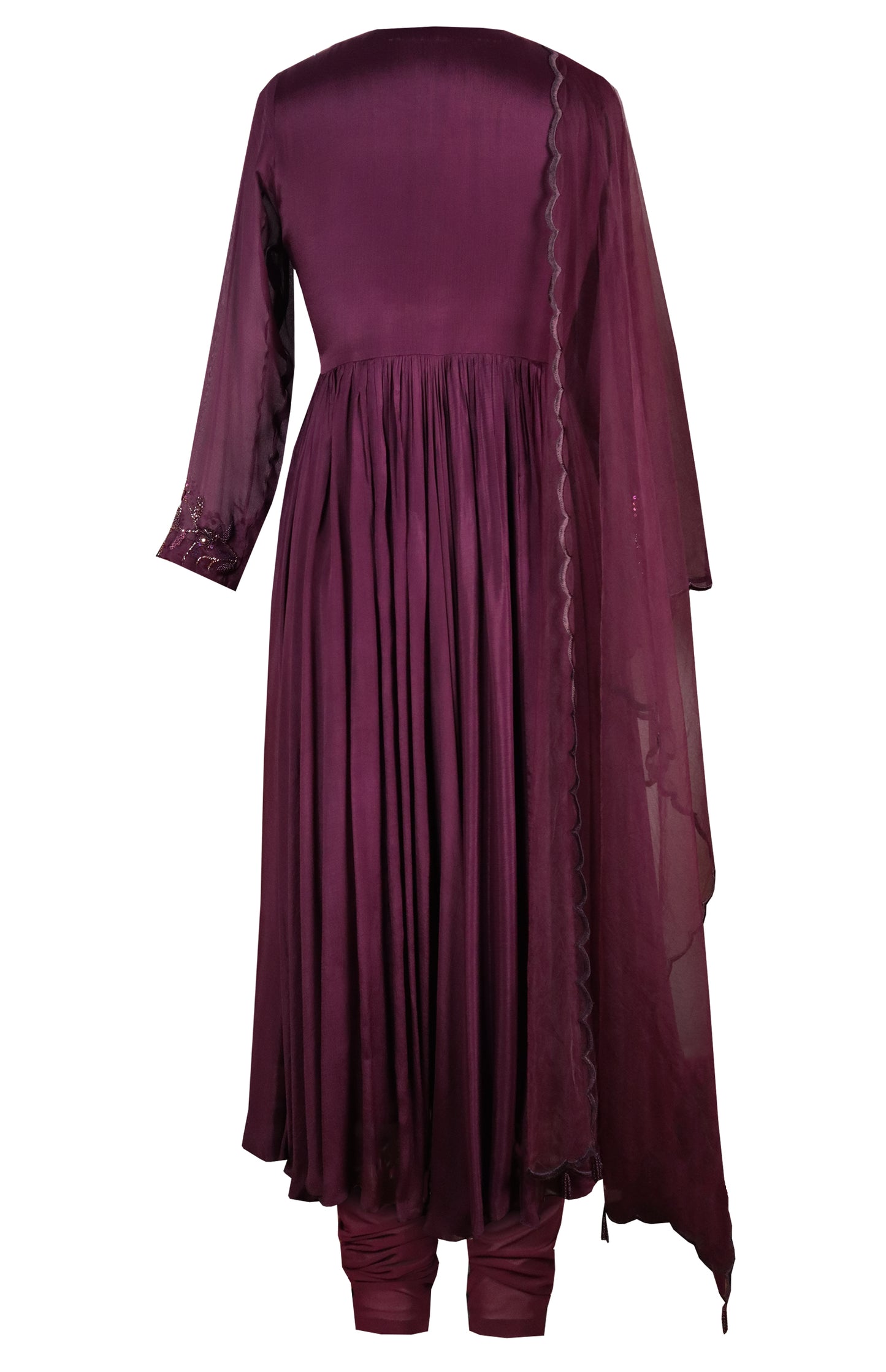 Chiffon Anarkali With TonT Embroidery - DARK PLUM