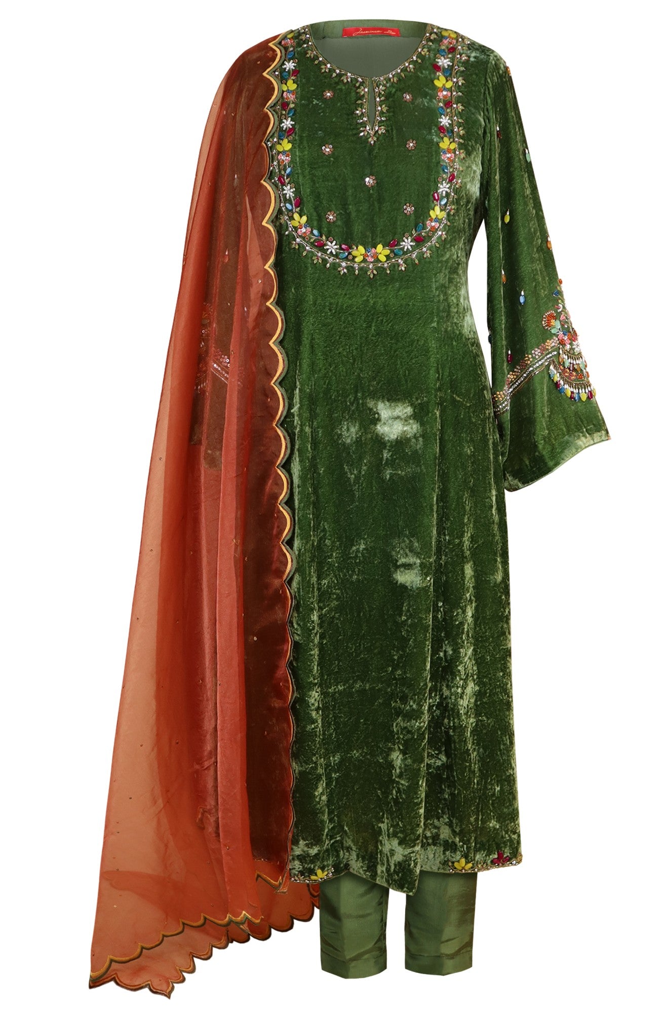 Mehndi Green Velvet Suit