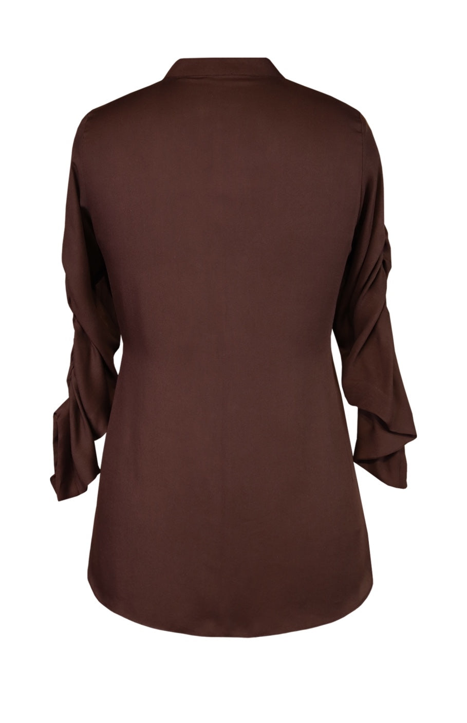 Rayon Top With Ruched Sleeves - MILK CHOCOLATE
