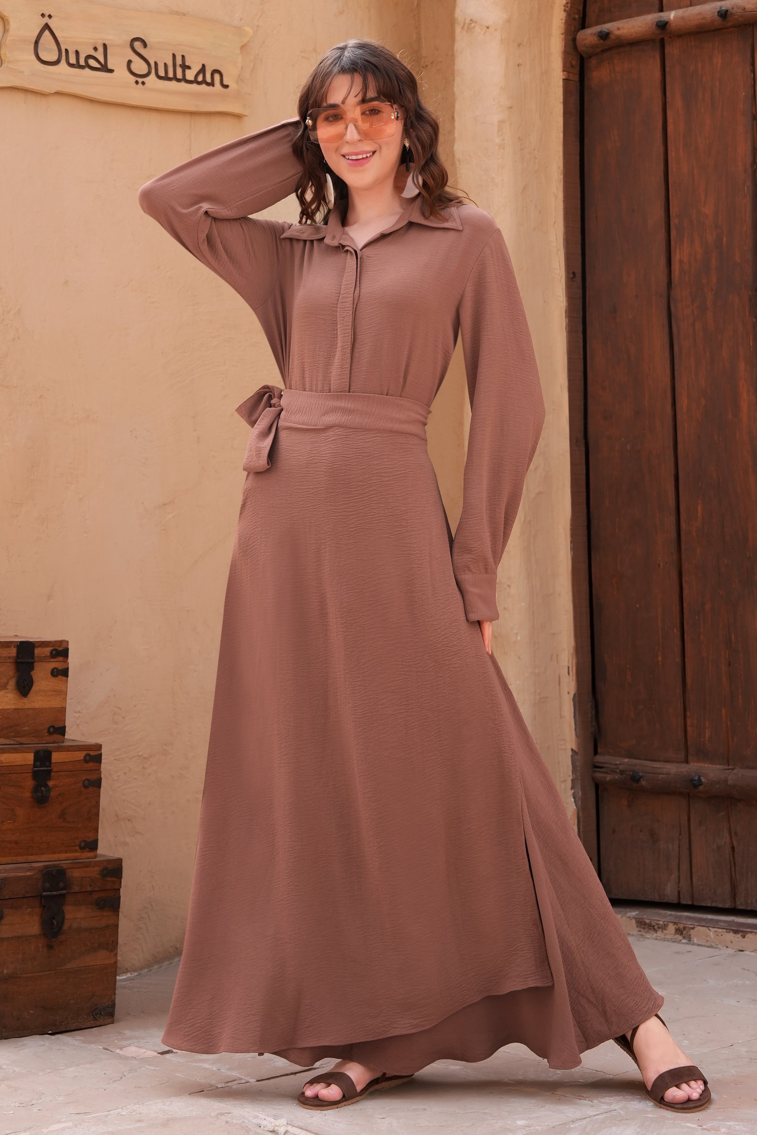 Wrap Skirt With Oversized Shirt - MOCHA – Jasminum