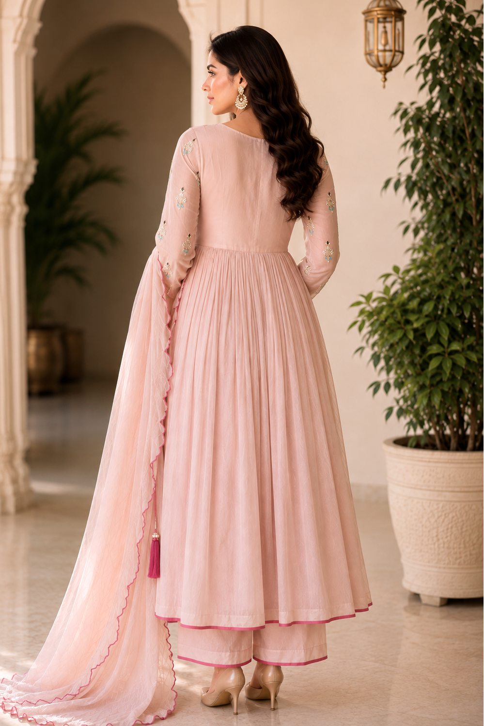 Mul Anarkali With Gota Patti Embroidery - NUDE