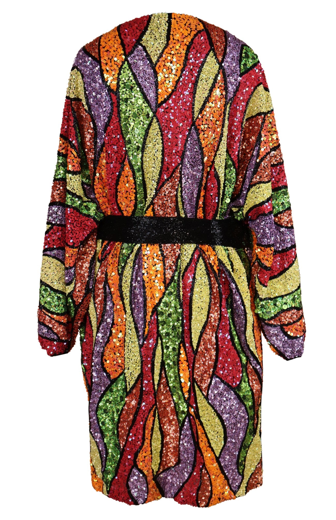 Sequins Embroidered Dress With Belt - Multicoloured