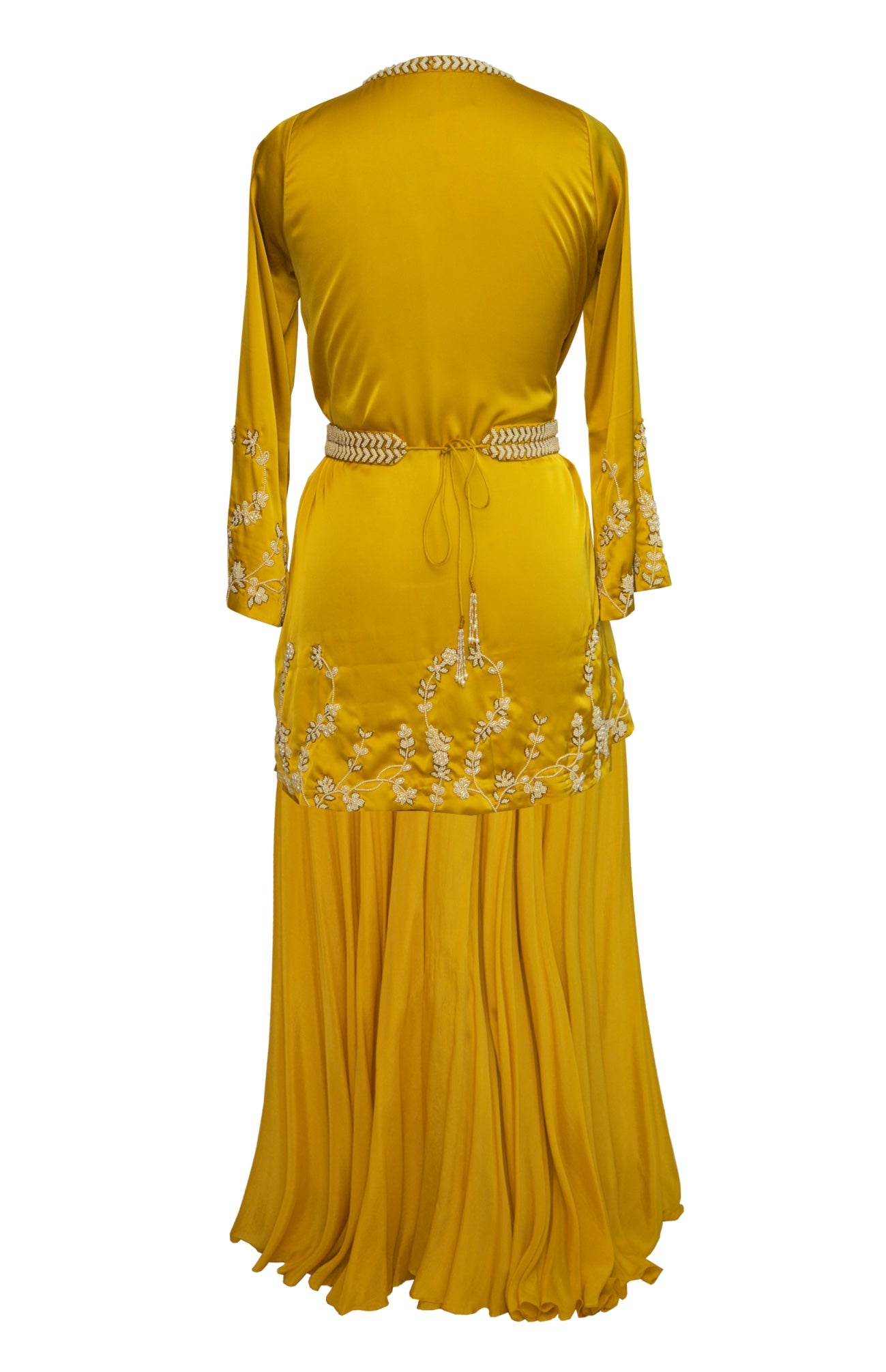 Satin Wrap Tunic With Sharara - MUSTARD