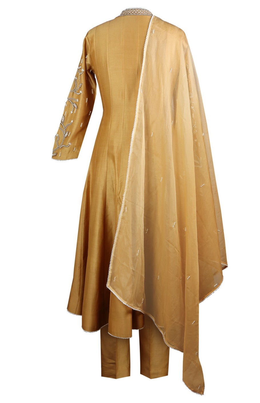 Kora Silk Anarkali With 3D Pearl Embroidery - GOLDEN