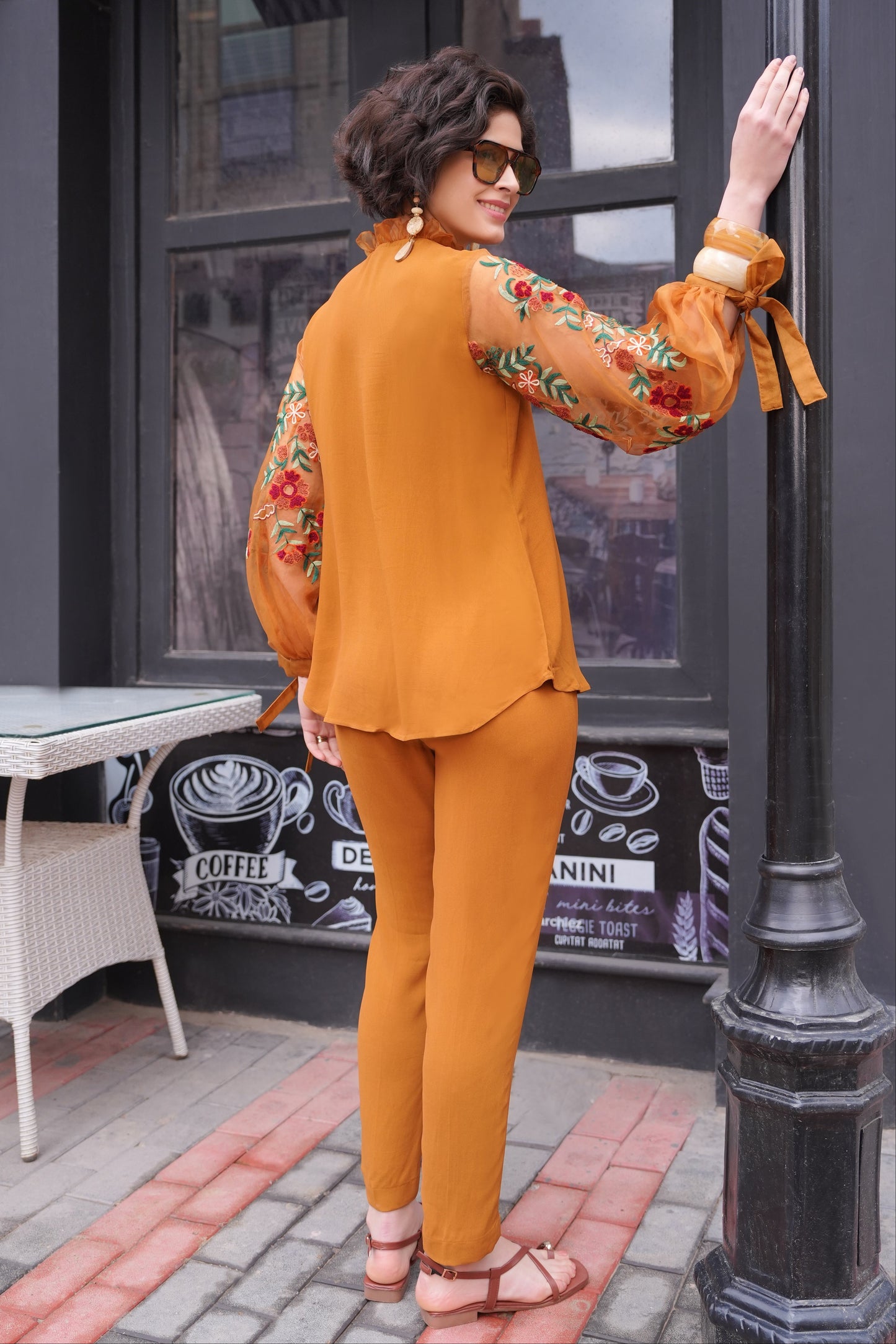 Kashmiri Embroidery Bishop Sleeves Co-ord Set - MUSTARD