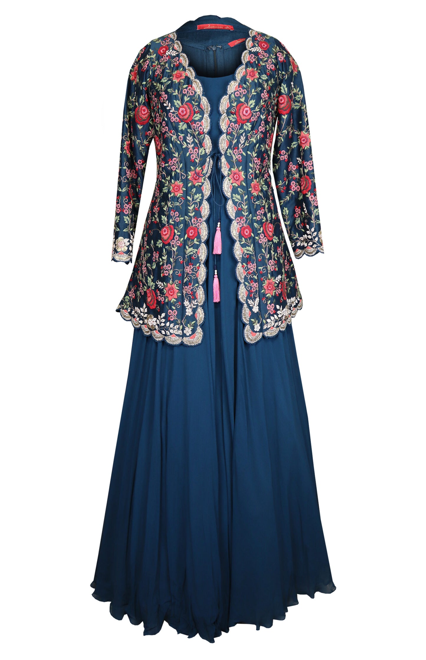 Navy Embroidered Jacket With Gown