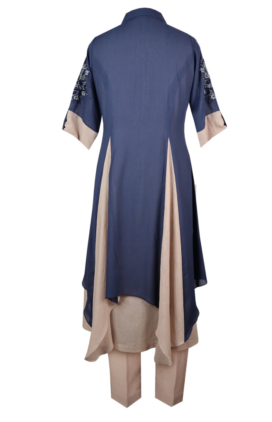 Voile Dual Asymmetric Kurta Set - NAVY