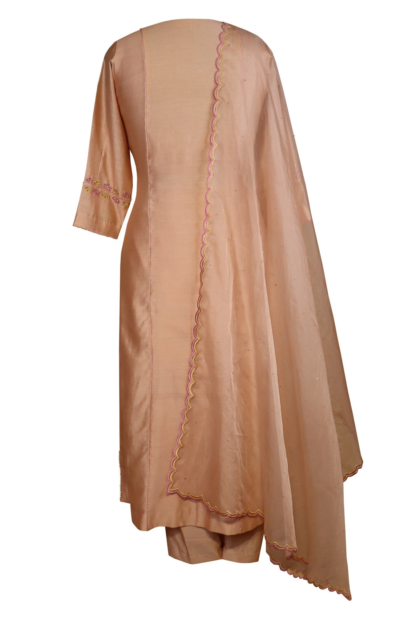 Kora Silk Suit With Thread Embroidery - PALE PEACH