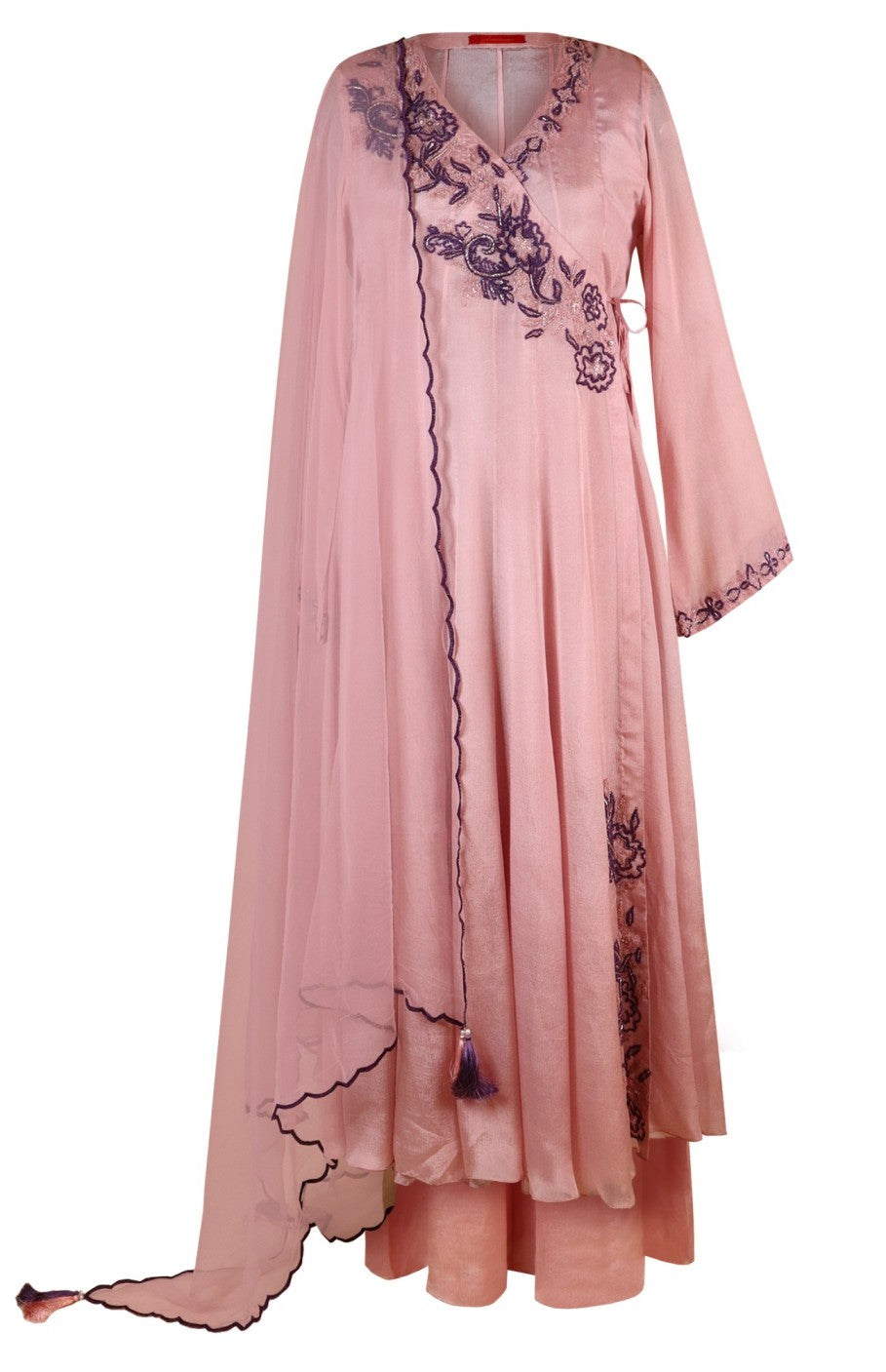 Angrakha Chiffon Anarkali With Aari Embroidery - NUDE PINK