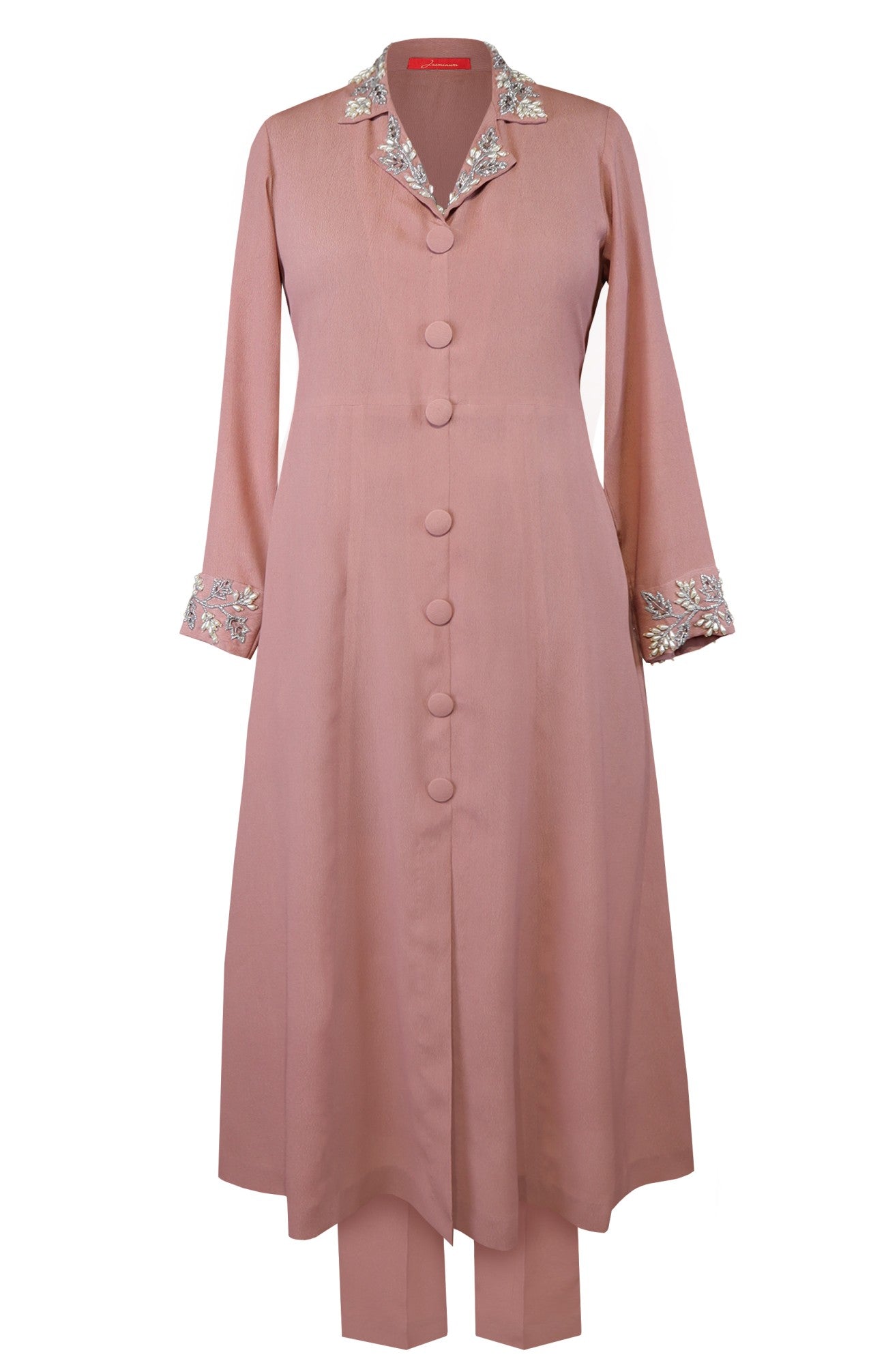 Crepe Kurta Set With Collar