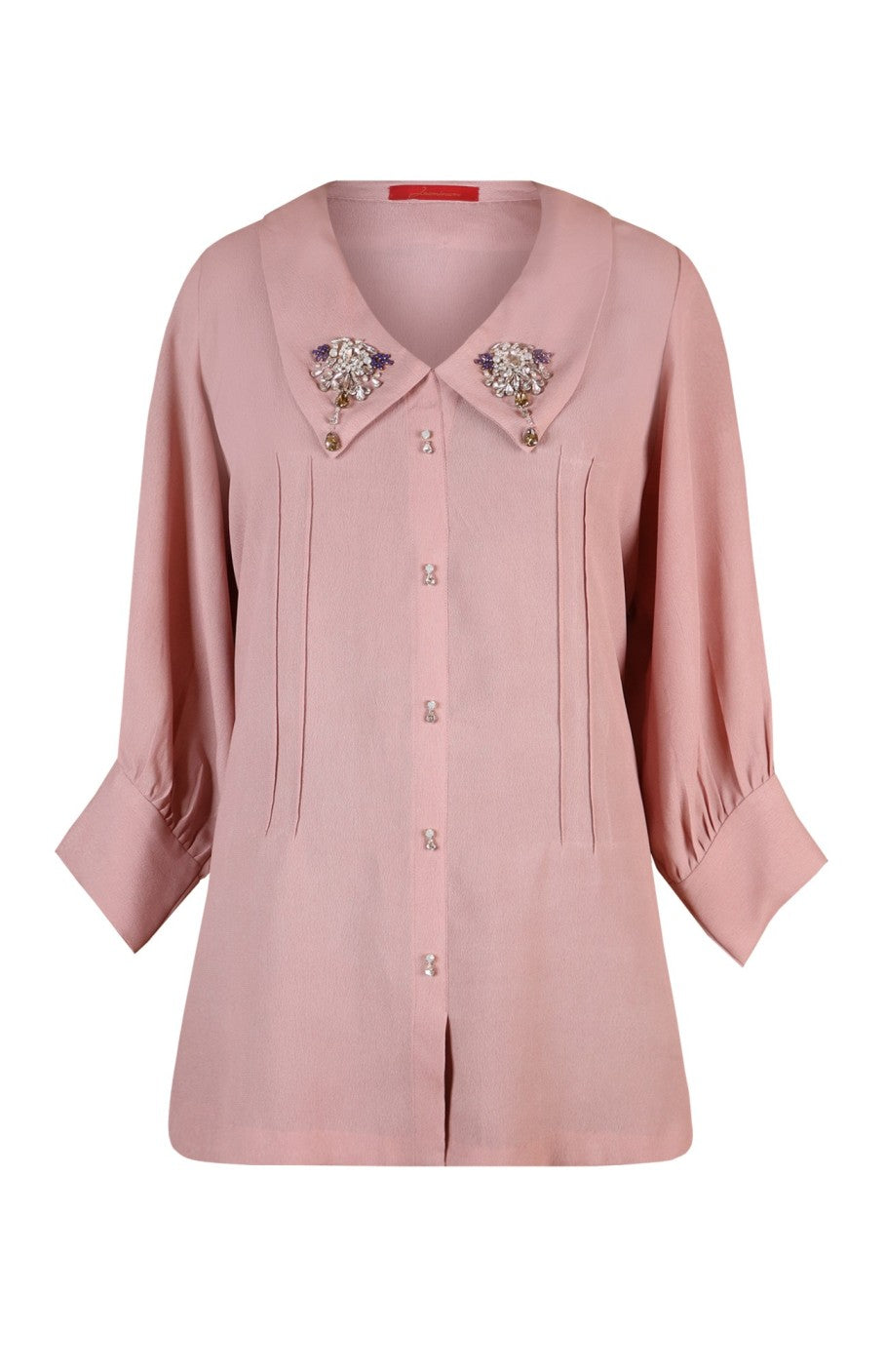 Crepe Top With Embroidered Collar