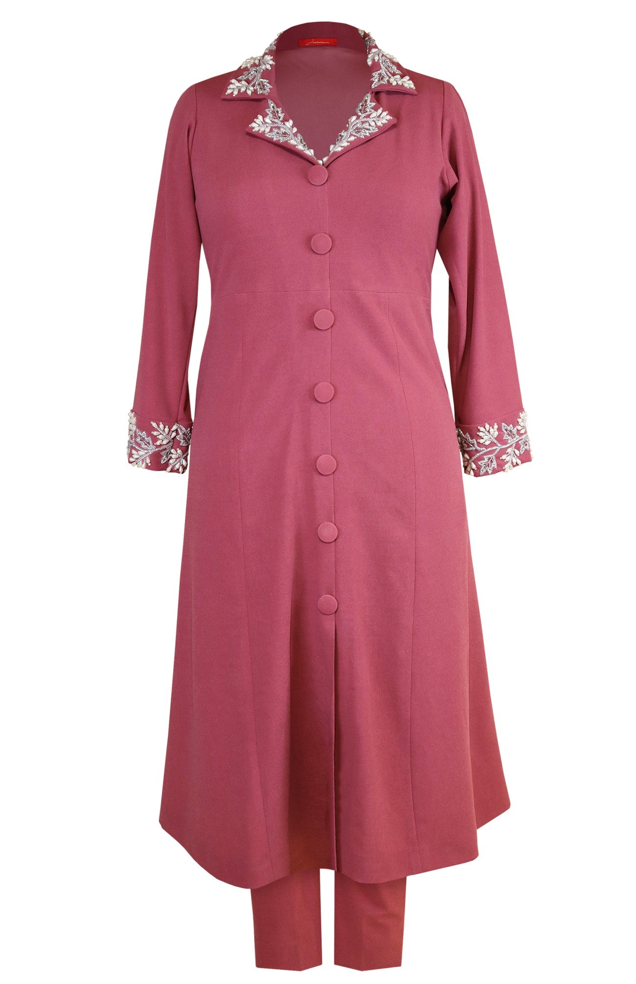 Grape Vine Embroidery Kurta Set With Collar