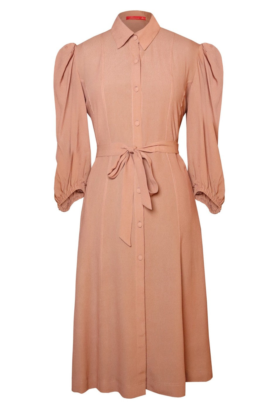 Midi Dress With Puff Sleeves