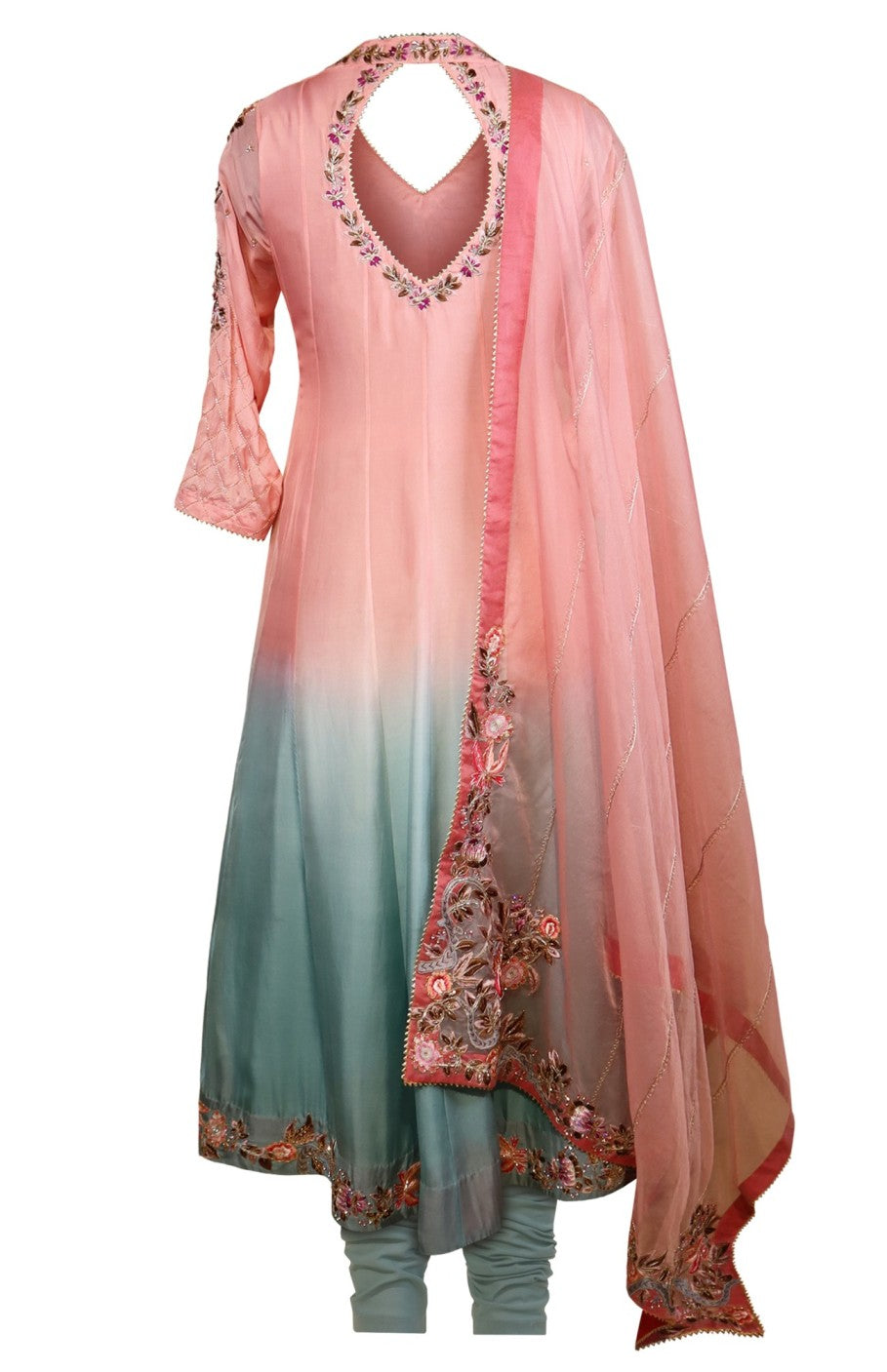 Ombré Anarkali With Floral Embroidery - OLD ROSE