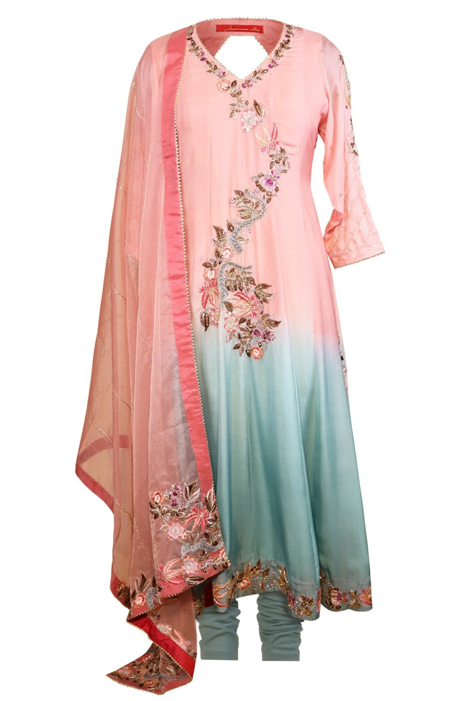 Ombré Anarkali With Floral Embroidery - OLD ROSE